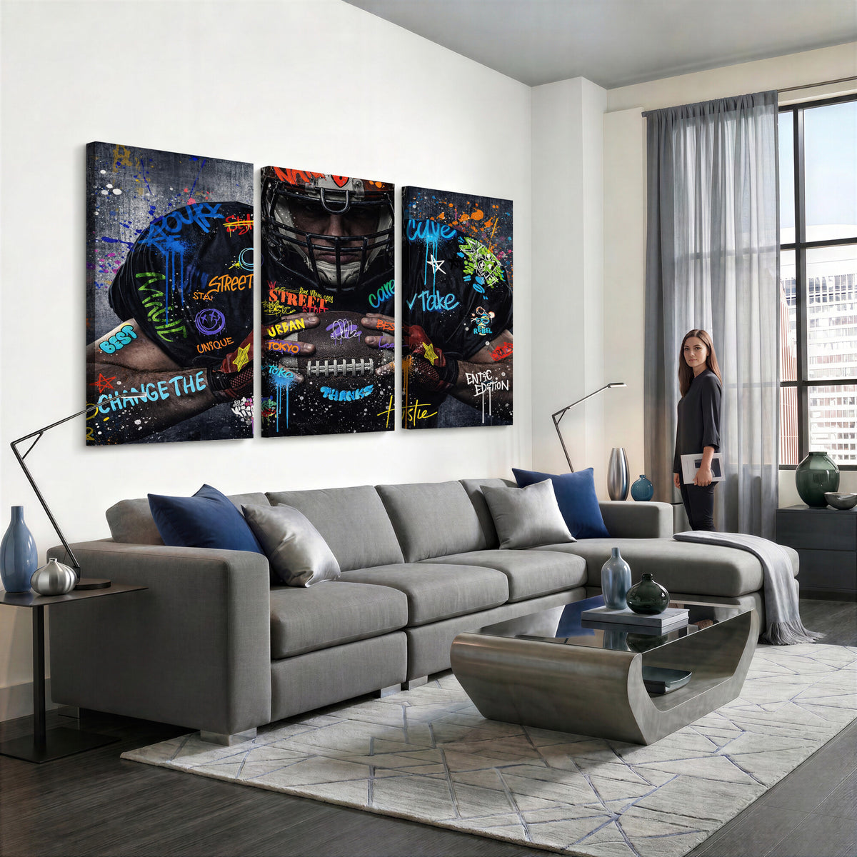 55267256-MGV-CV-36X24 - Graffiti American Football Player Street Art Wall Art Canvas Print