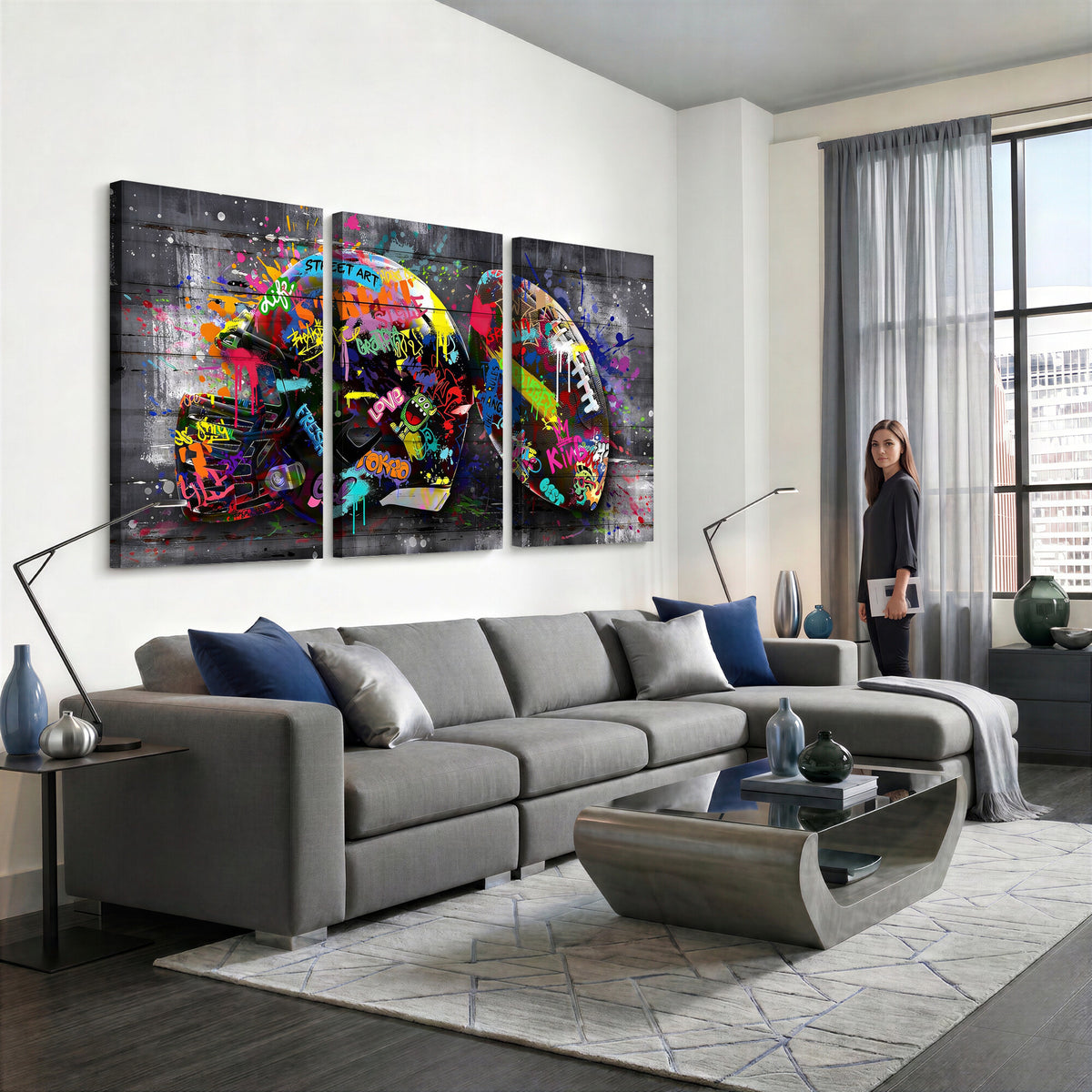 80540773-MGV-CV-36X24 - Graffiti American Football Helmet Street Art Wall Art Canvas Print