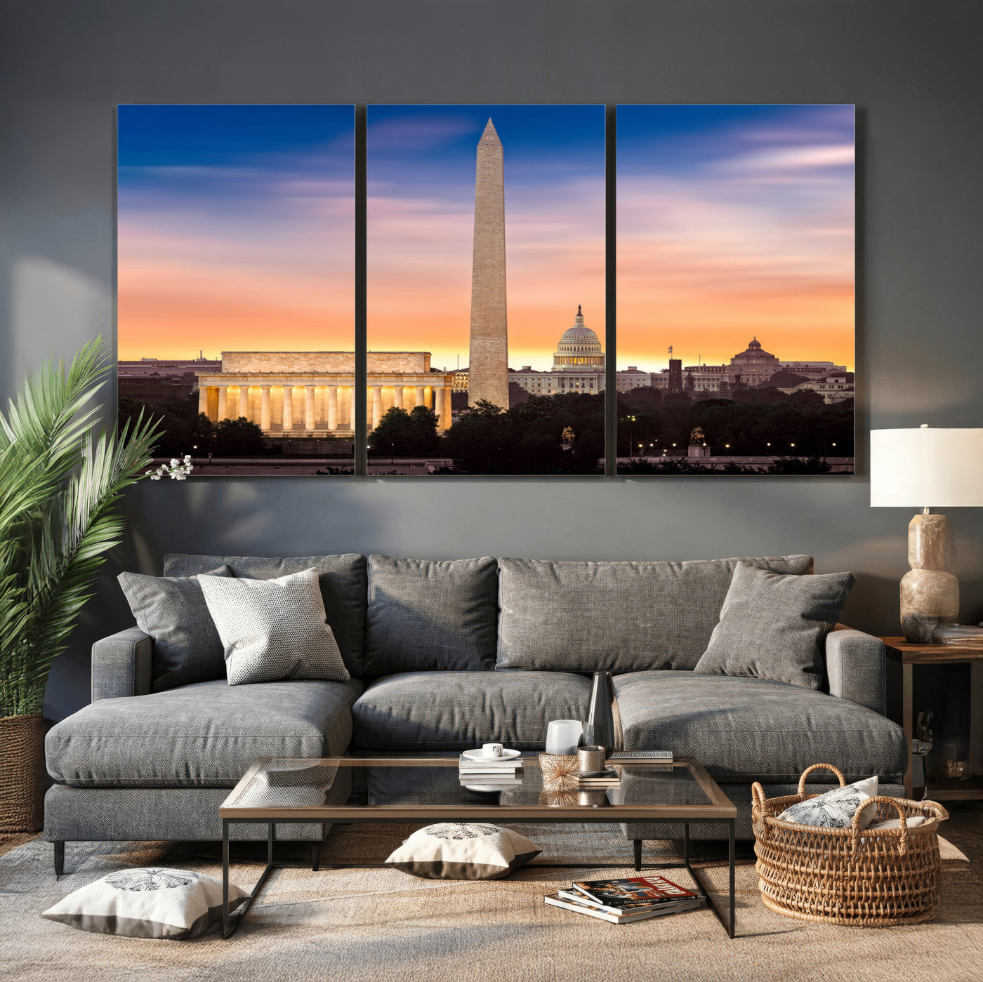72704063-MGV-CV-36X24 - Washington DC Skyline Wall Art Canvas Print – Lincoln Memorial, Washington Monument & Capitol Artwork Print