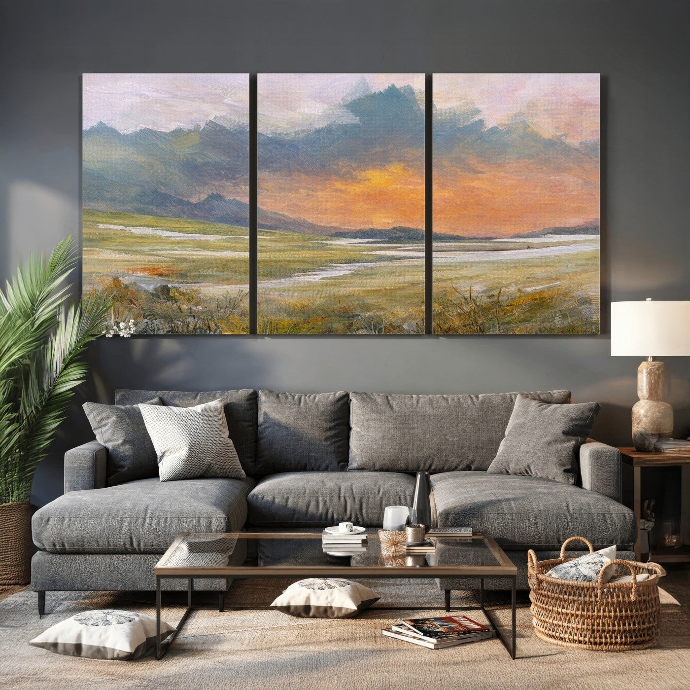 39892091-MGV-CV-36X24 - Mountain Sunset Wall Art Canvas Print Vintage Landscape Panorama Rustic Nature Decor