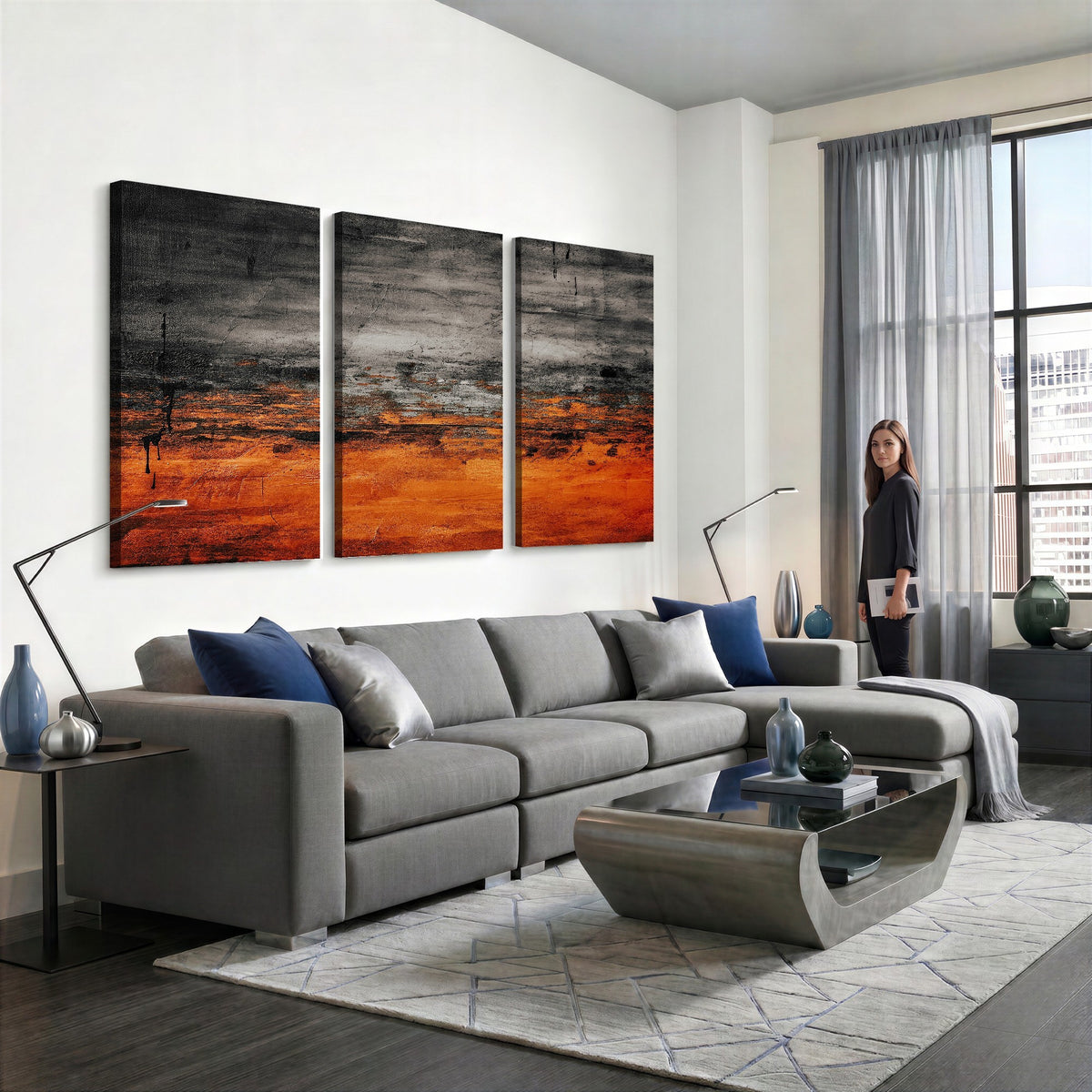 Black Orange Abstract Wall Art Canvas Print Modern Painterly Style
