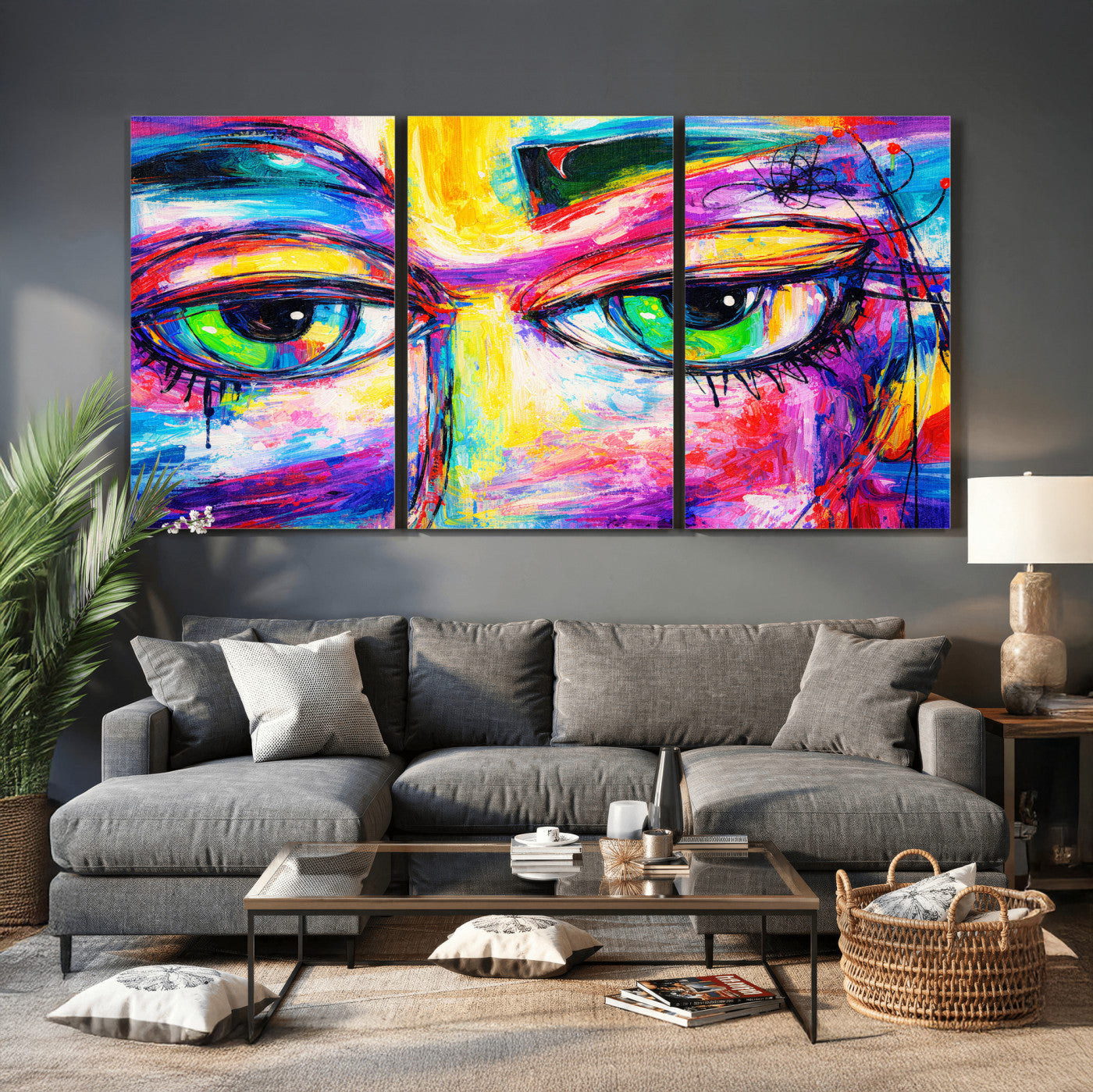 99390655-MGV-CV-36X24 - Colorful Abstract Face Wall Art Canvas Print – Modern Pop Art Portrait Artwork for Contemporary Living Room Decor