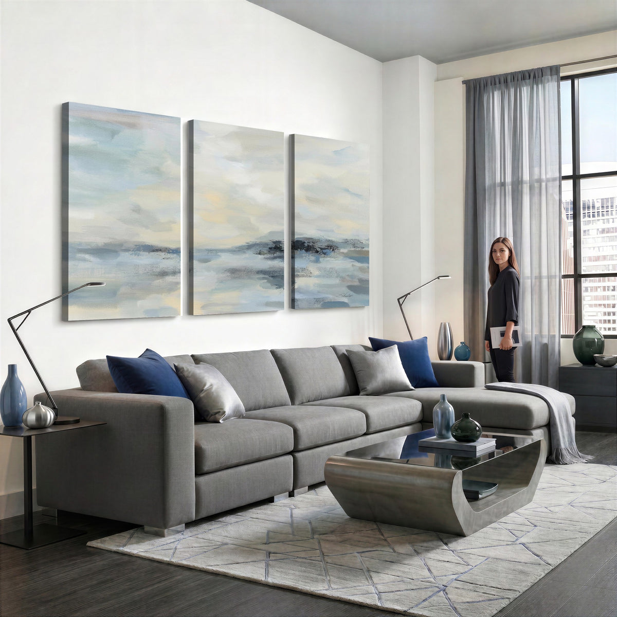 Abstract Coastal Landscape Wall Art Canvas Print | Soft Blue Gray Minimalist Art