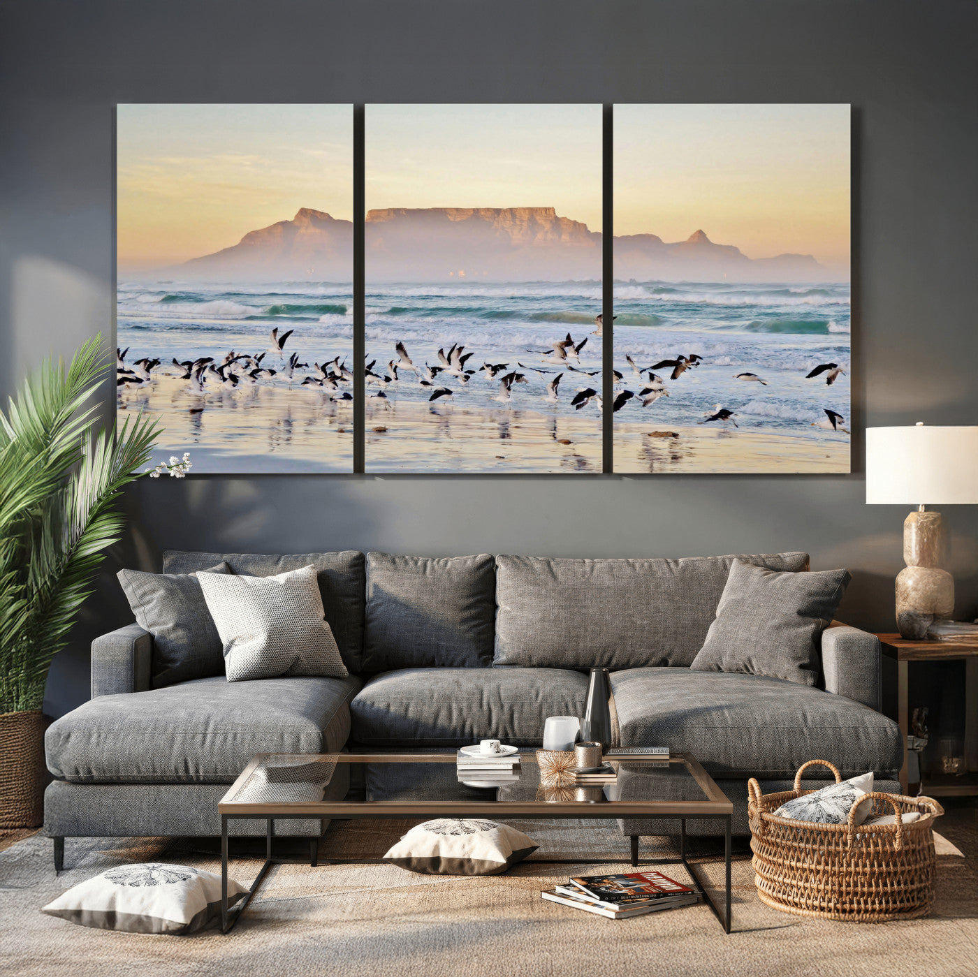 78989362-MGV-CV-36X24 - Seagulls Over Ocean Wall Art Canvas Print – Coastal Beach Landscape Artwork for Living Room Decor