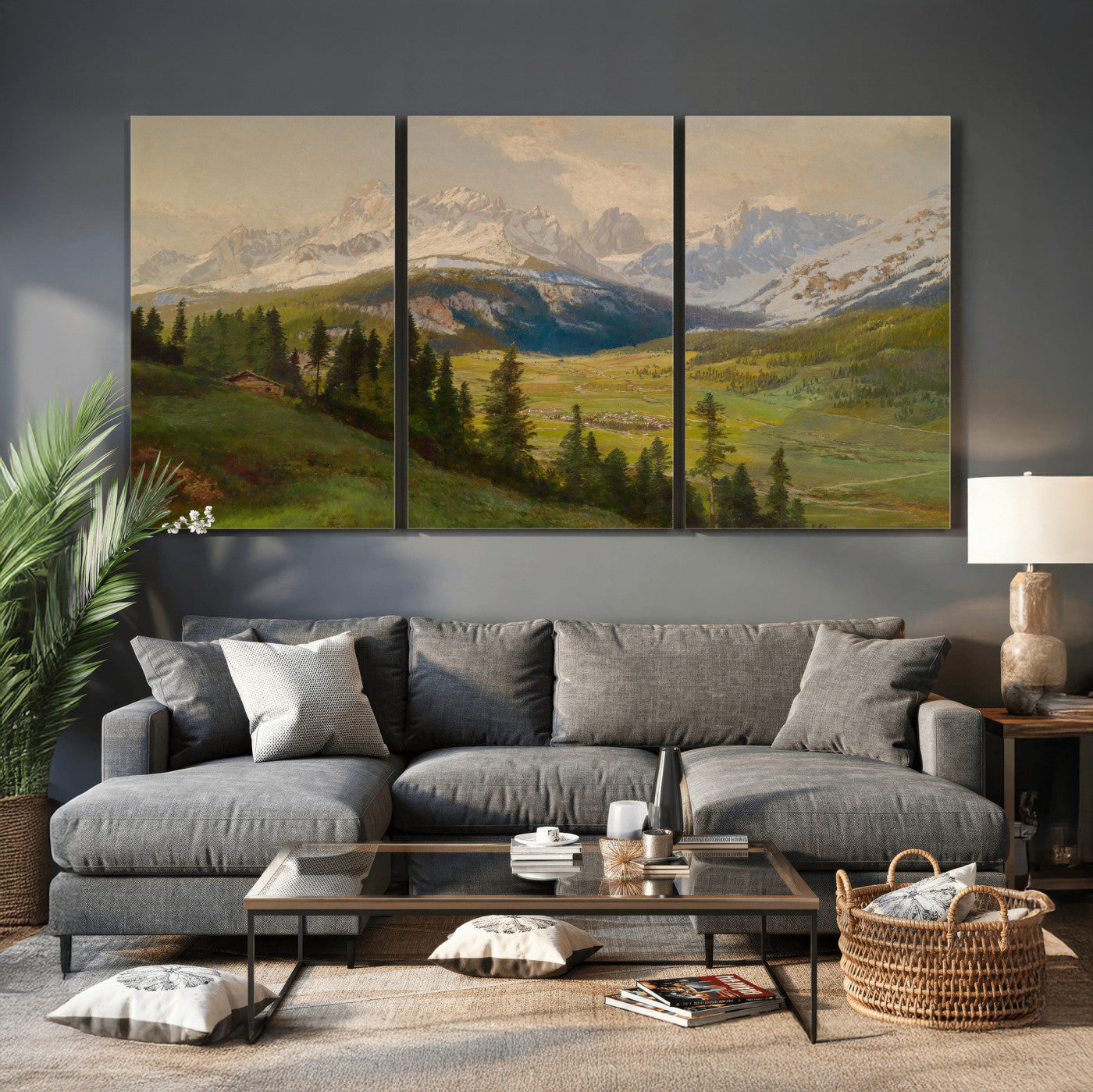 23120262-MGV-CV-36X24 - Konrad Petrides Sexten Village Canvas Print, Alpine Mountain Valley Painting, Dolomites Landscape Art