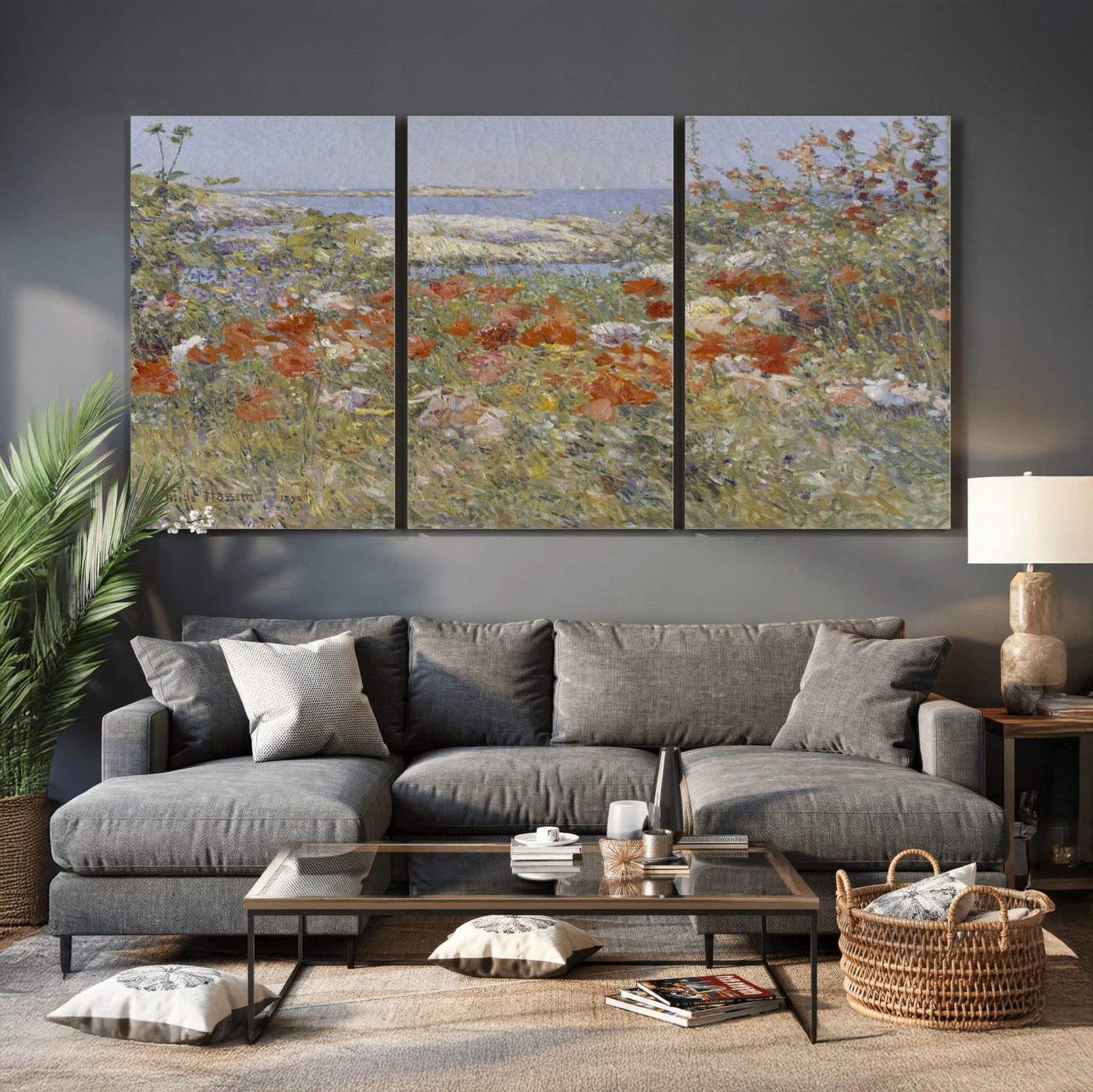 54770907-MGV-CV-36X24 - Childe Hassam Celia Thaxter Garden Canvas — 1890 American Impressionist Poppy Floral Print | Isles of Shoals Coastal Art | Classic Gift