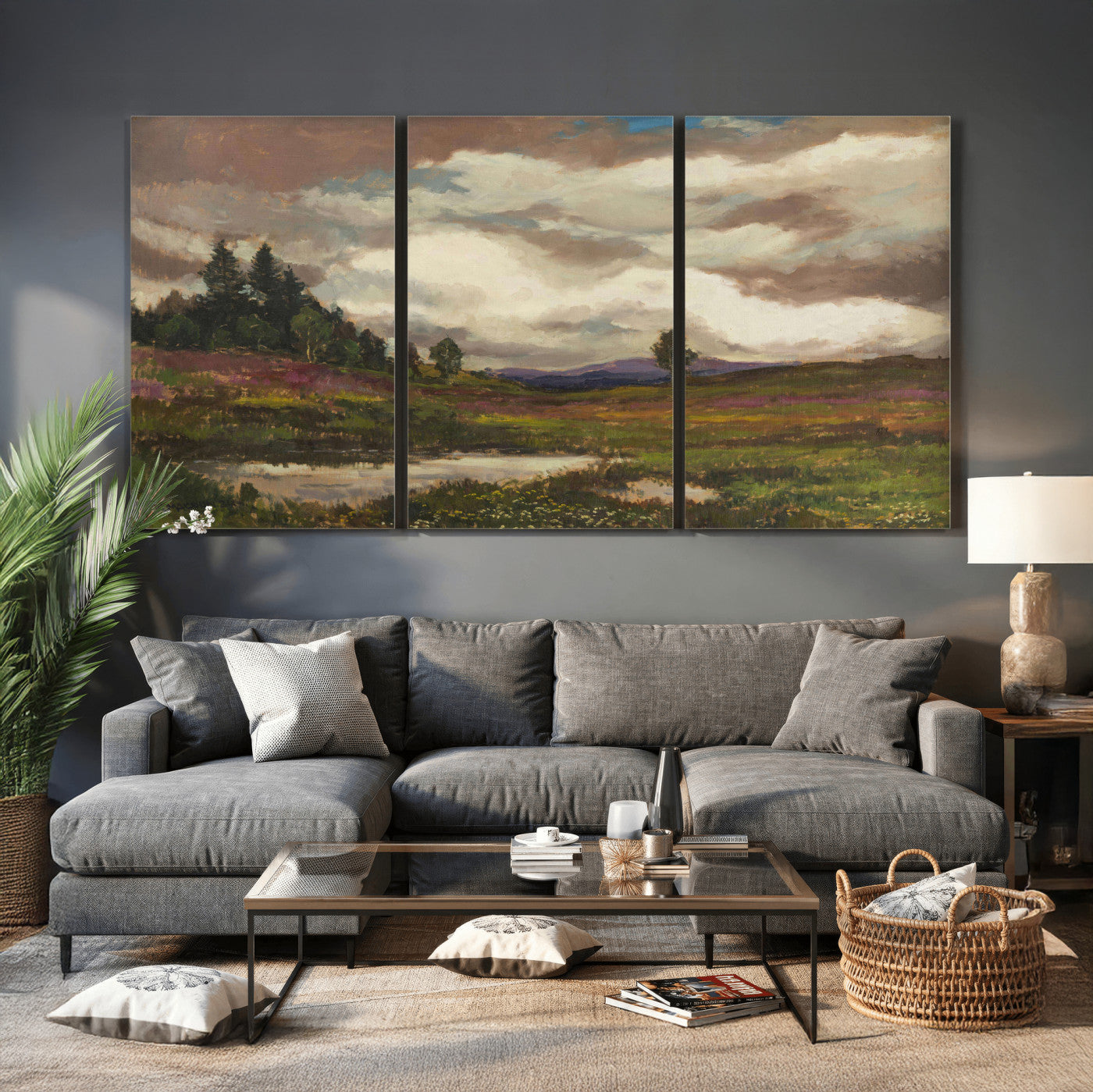 96795851-MGV-CV-36X24 - Gustav Macoun Heathland Canvas Print, Czech Landscape Oil Painting Reproduction, Purple Heather Moorland Art, Vintage European Nature Decor