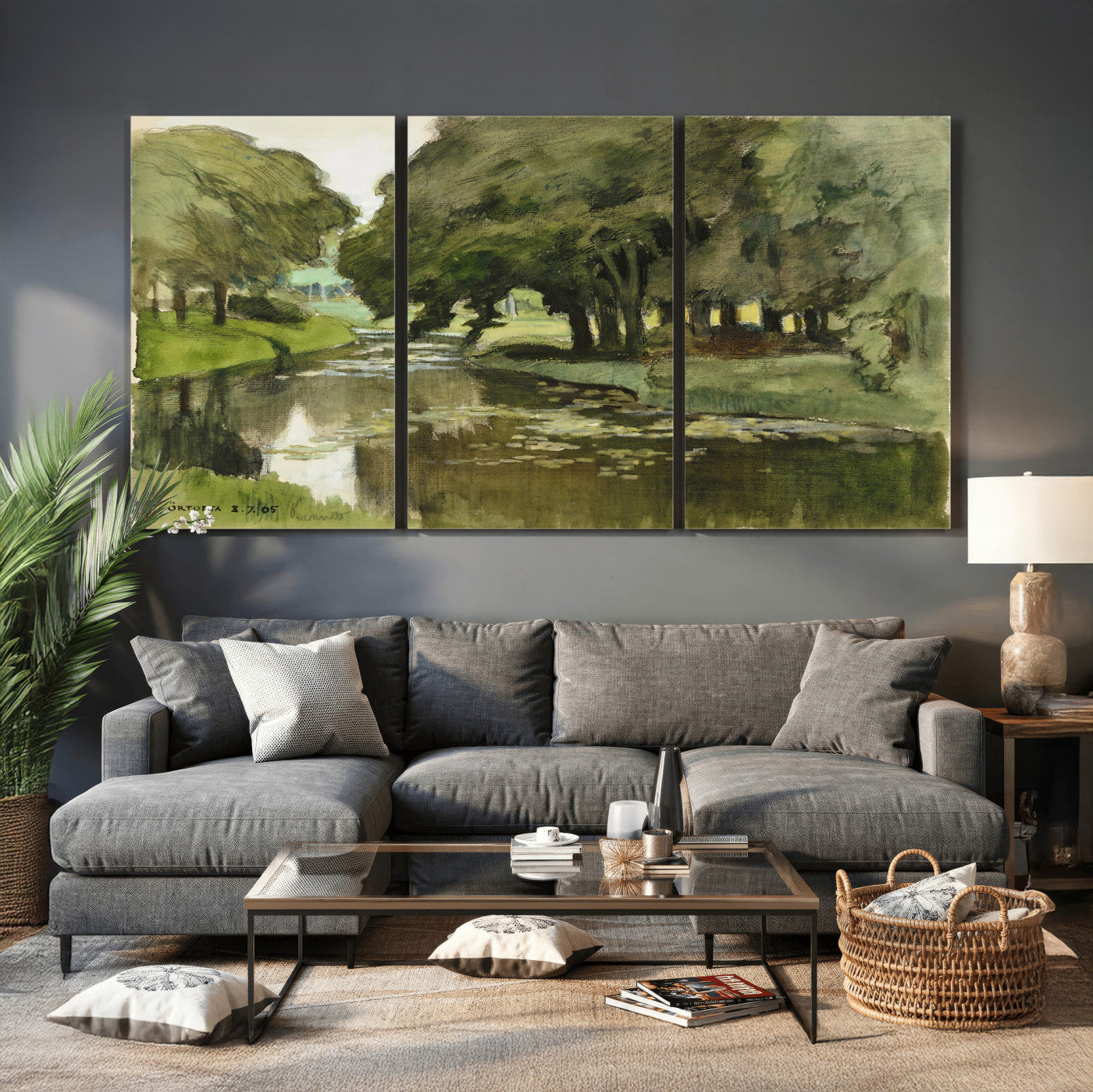 54446767-MGV-CV-36X24 - Anders Zorn Watercolor Canvas Print, Örtofta 1905 Swedish River Landscape, Impressionist Nature Art, Scandinavian Wall Decor, Plein Air Painting Print