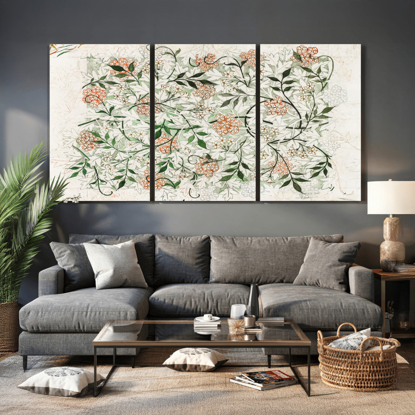 17622011W-MGV-CV-36X24 - William Morris Jasmine Flower Wall Art Canvas Print, Botanical Floral Canvas Print, Vintage Cottagecore Wall Decor, Framed Nature Artwork Ready to Hang
