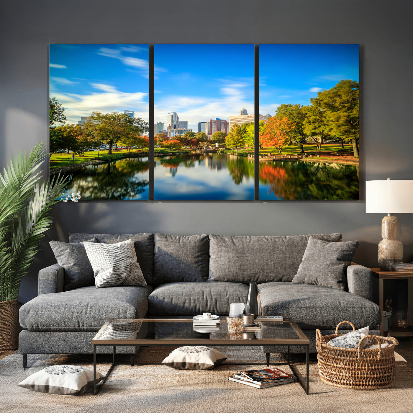 83254720-MGV-CV-36X24 - Charlotte Skyline Canvas Wall Art Print – North Carolina Cityscape Photography Print