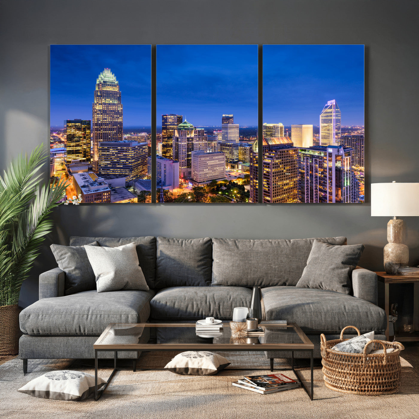 74382190-MGV-CV-36X24 - Charlotte Skyline Canvas Wall Art Print – North Carolina Cityscape Photography Print
