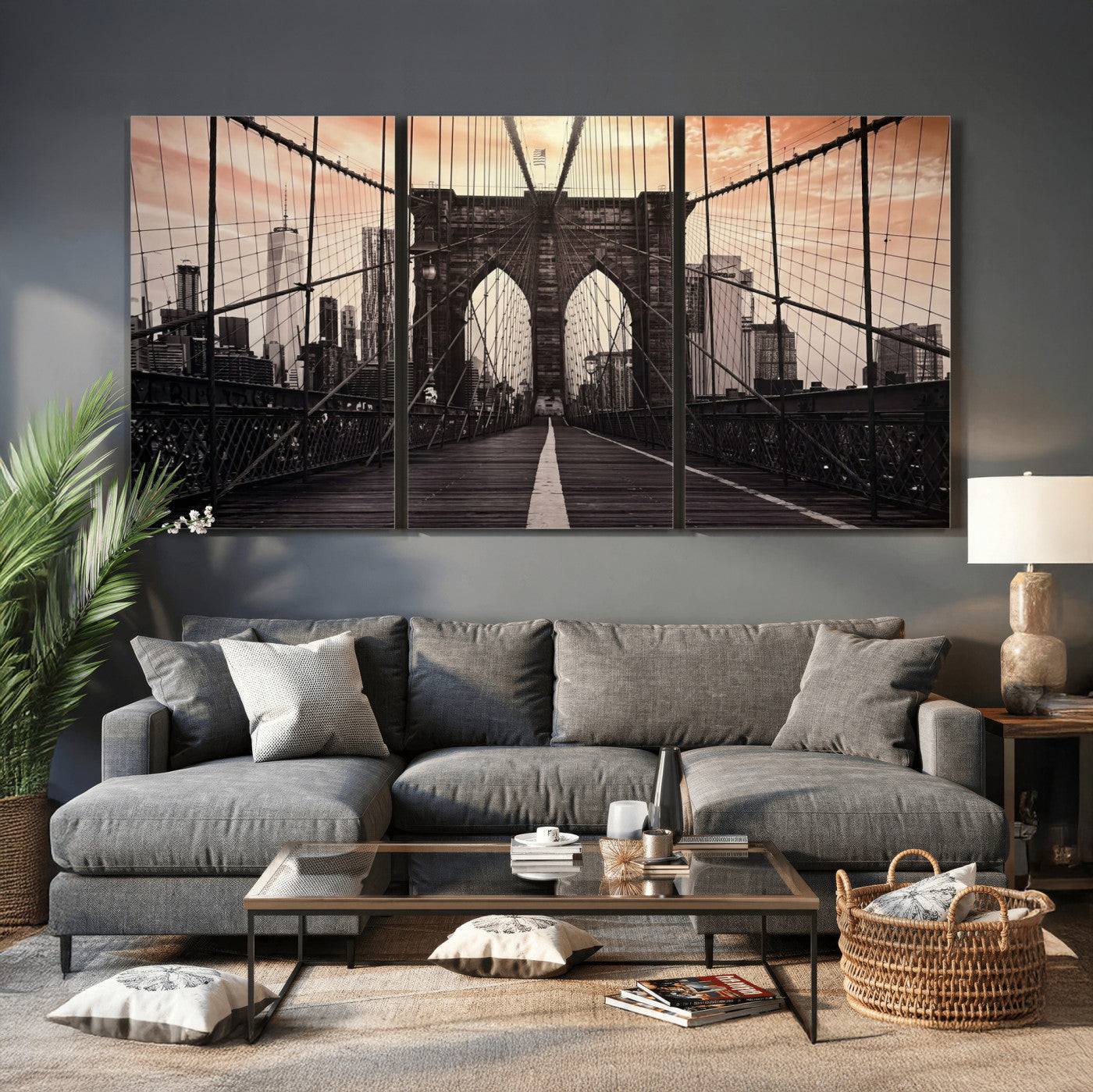 93226664-MGV-CV-36X24 - Brooklyn Bridge Canvas Wall Art, New York City Skyline Photography Print, NYC Landmark Urban Decor Artwork