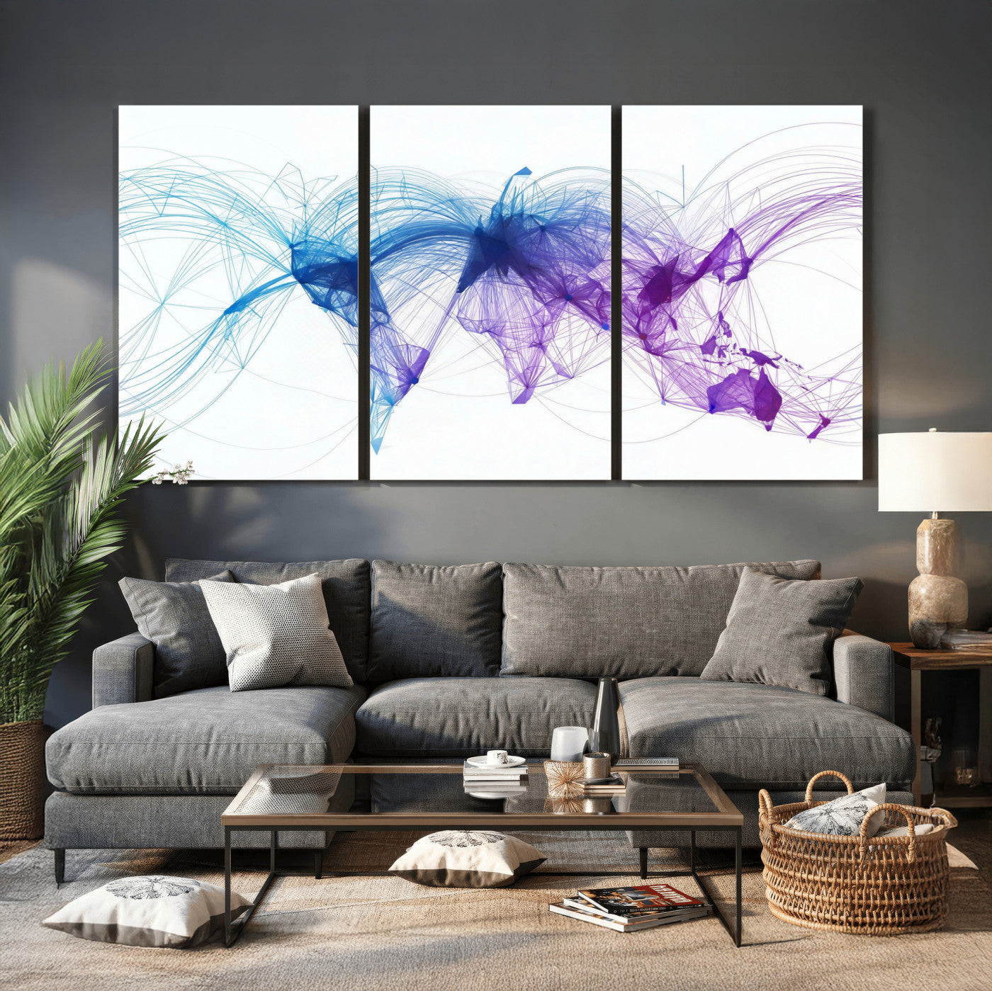 75155491-MGV-CV-48X32-3P - Global Flight Routes Map Canvas Wall Art, Worldwide Aviation Network Print, International Air Travel Wall Decor