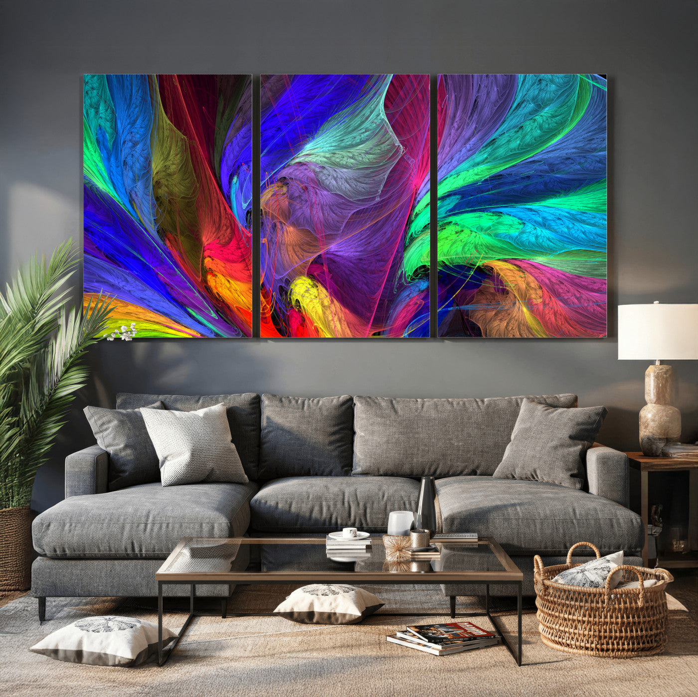 376925791-MGV-CV-36X24 - Colorful Abstract Canvas Wall Art, Rainbow Swirl Fractal Print, Bold Multicolor Living Room Decor, Vibrant Energy Art, Large Abstract Wall Art