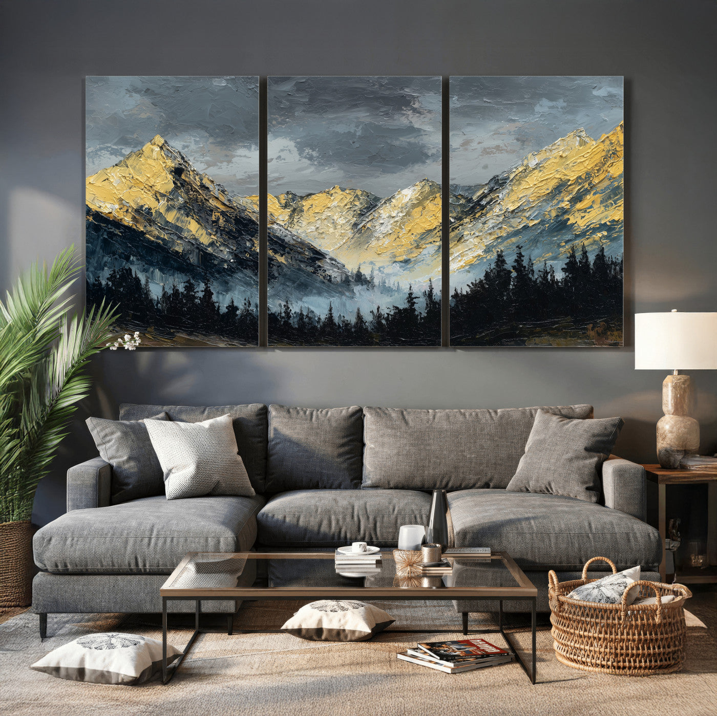 86912101-MGV-CV-48X32-3P - Abstract Mountain Wall Art Canvas Print Modern Landscape Painting Print