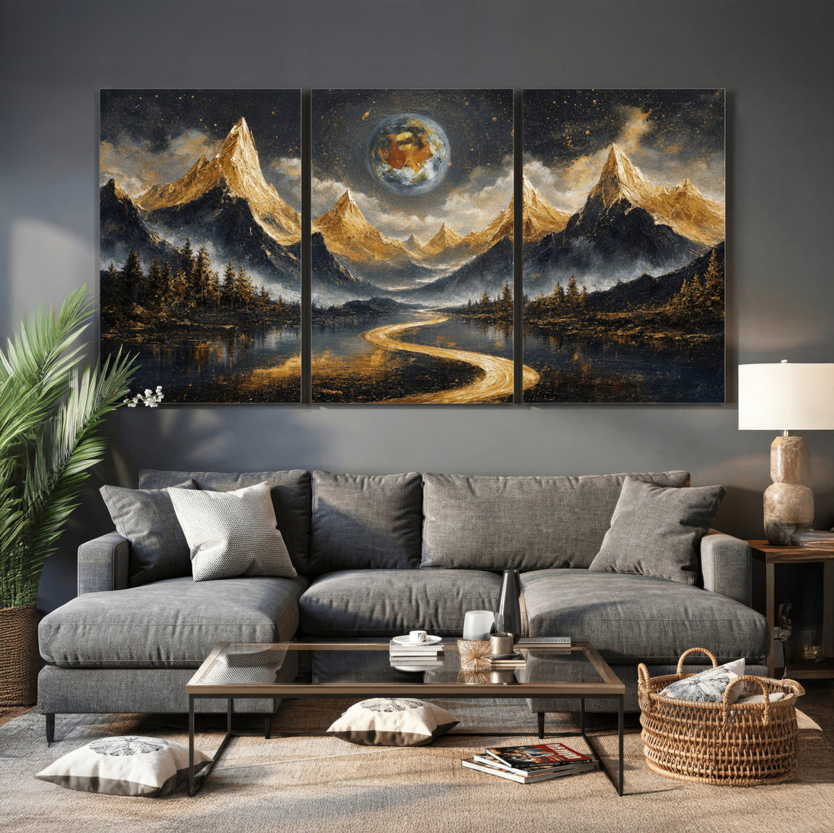 34202127-MGV-CV-36X24 - Abstract Mountain Wall Art Canvas Print Modern Landscape Painting Print