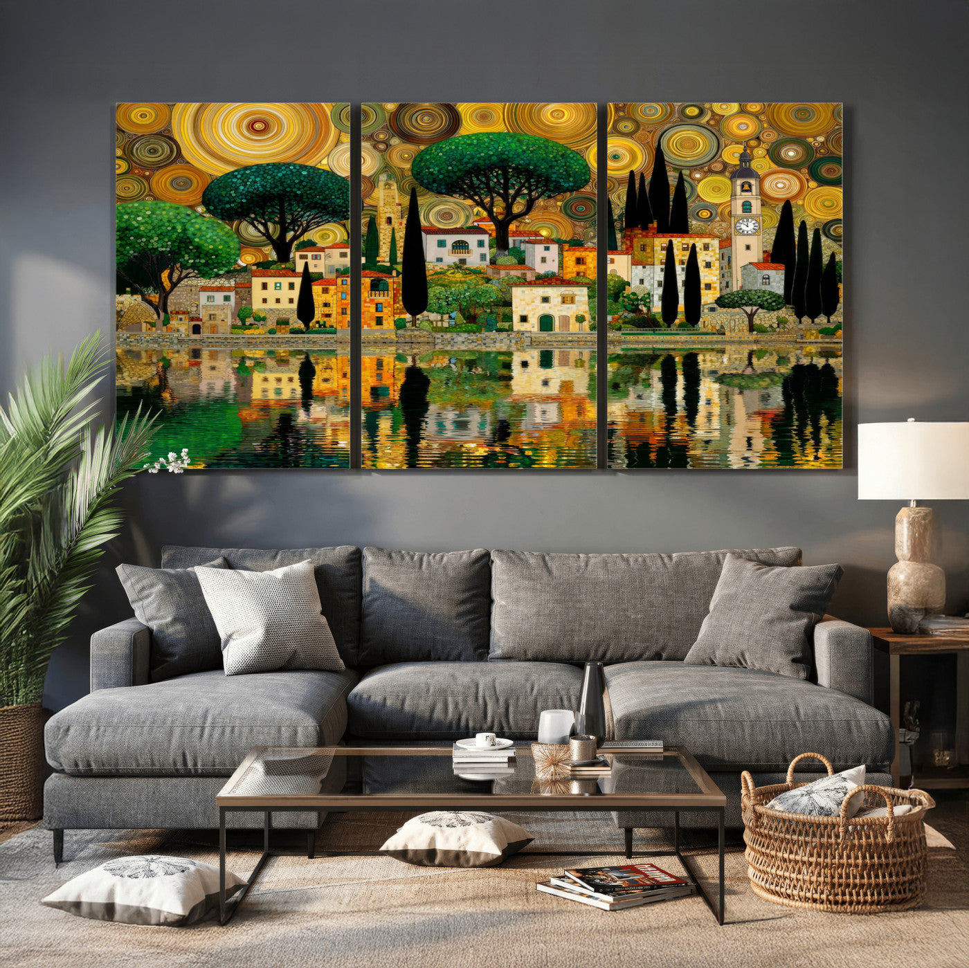 93010897-MGV-CV-36X24 - Gustav Klimt Golden Cityscape Wall Art Canvas Print,