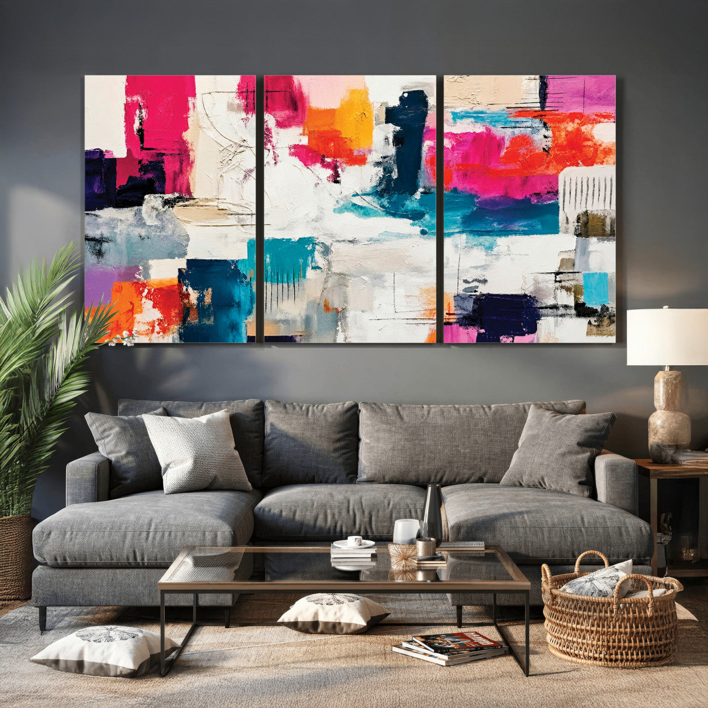 57864023-MGV-CV-36X24 - Blue Teal Abstract Canvas Wall Art | Modern Textured Painting Print, Navy Orange White Contemporary Art, Neutral Living Room Decor, Office Art
