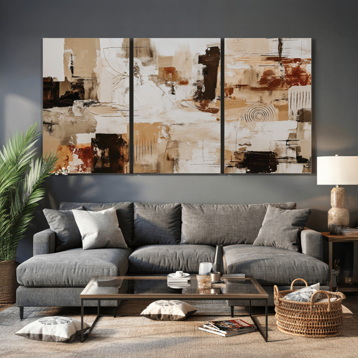 26560159-MGV-CV-36X24 - Blue Teal Abstract Canvas Wall Art, Modern Textured Painting Print, Navy Orange White Contemporary Art, Neutral Living Room Decor, Office Art