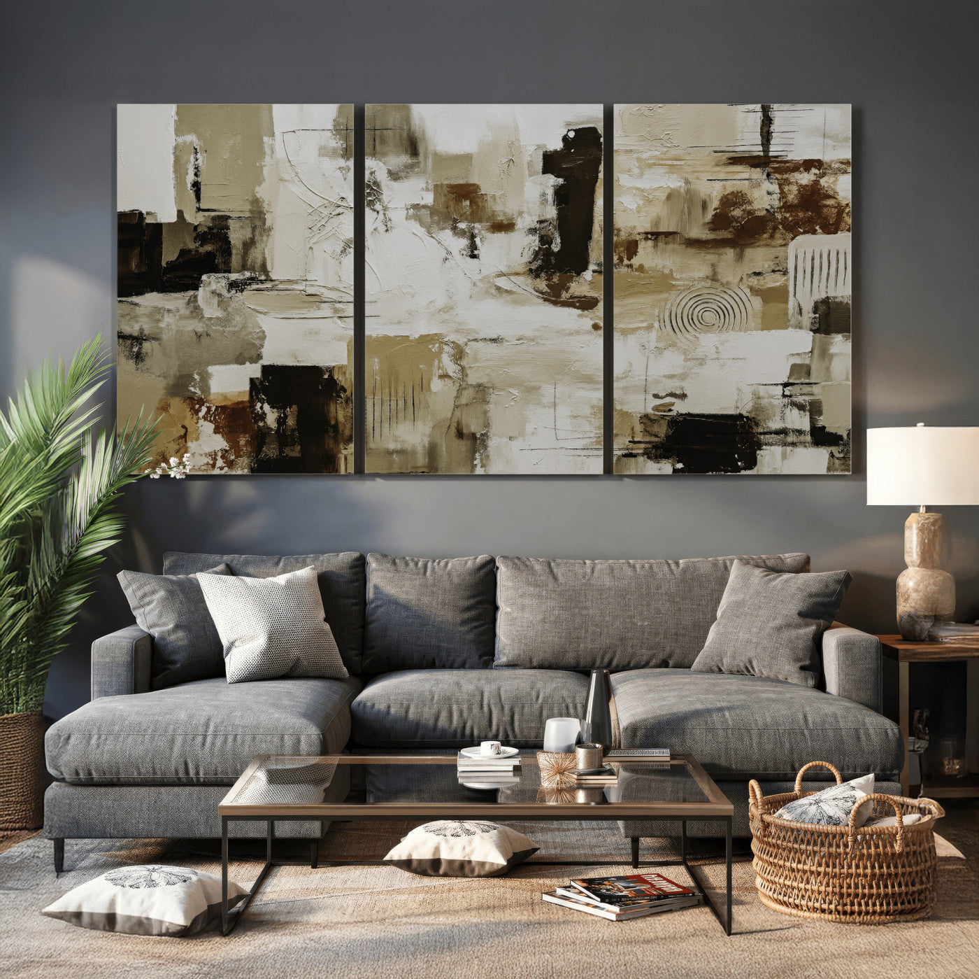15668286-MGV-CV-36X24 - Blue Teal Abstract Canvas Wall Art, Modern Textured Painting Print, Navy Orange White Contemporary Art, Neutral Living Room Decor, Office Art