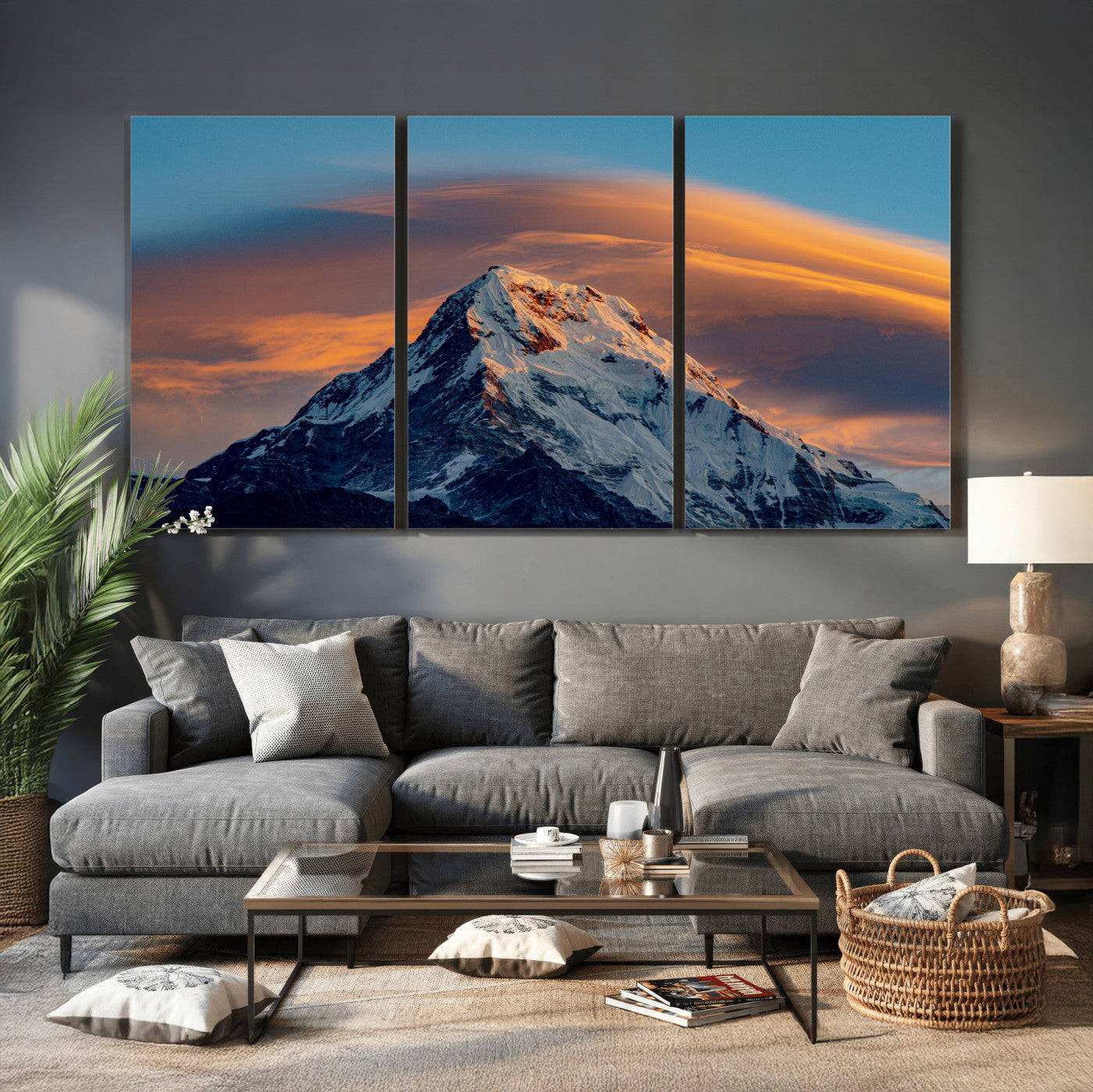 73810927-MGV-CV-36X24 - Snow Mountain Canvas Wall Art Print | Alpine Peak Landscape, Winter Nature Photography, Large Mountain Decor