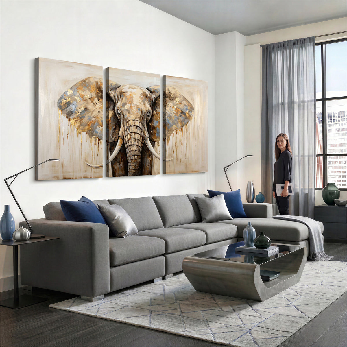 95819221-MGV-CV-36X24 - Gold Leaf Elephant Canvas Wall Art Abstract African Wildlife Painting Print