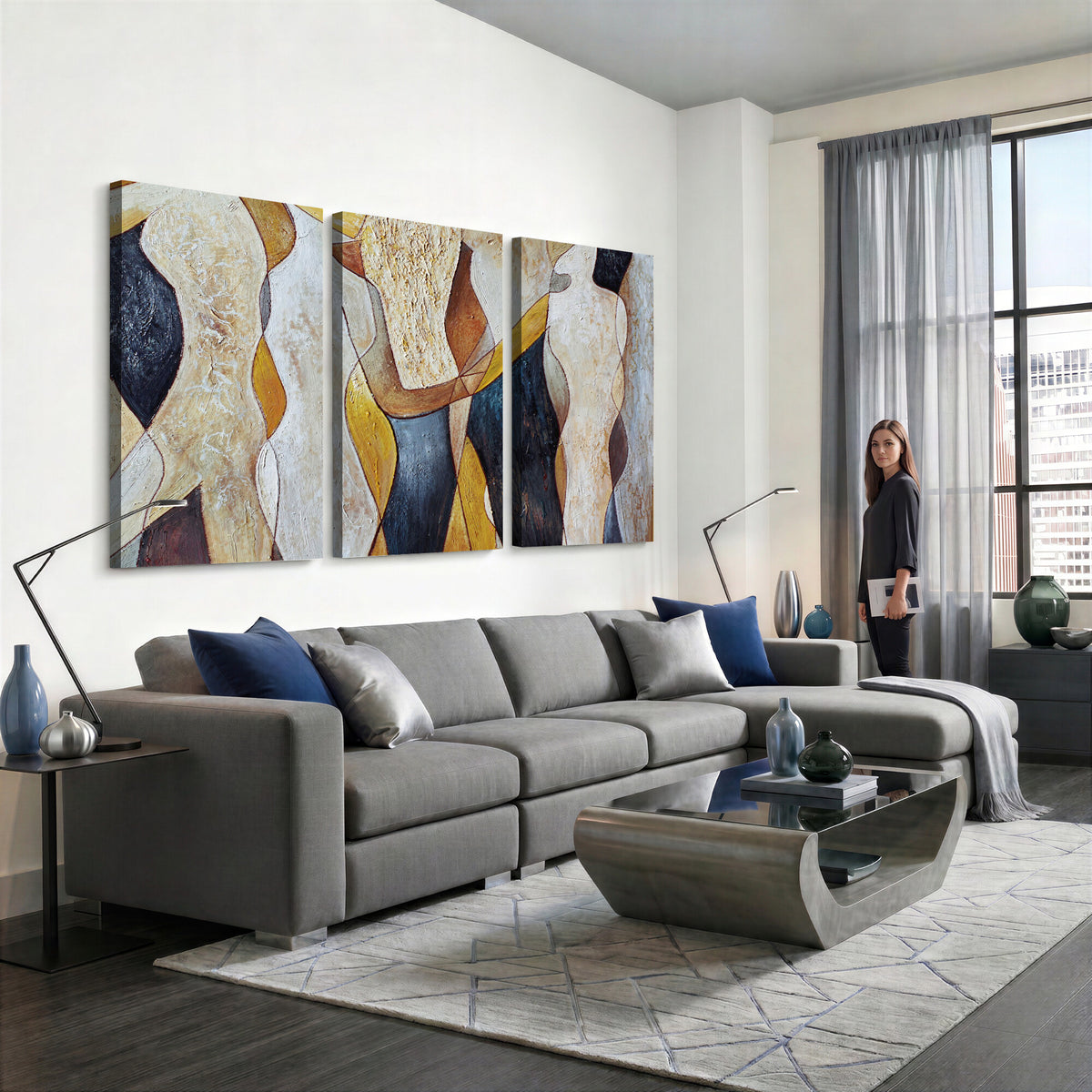 96079939-MGV-CV-36X24 - Mid Century Modern Figurative Canvas Wall Art Abstract Cubist Painting Print