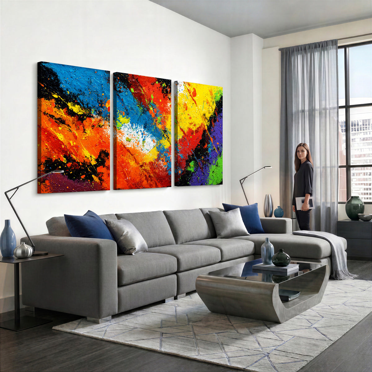 74888753-MGV-CV-36X24 - Vibrant Blue Abstract Canvas Wall Art Colorful Painterly Oil Painting Style Print