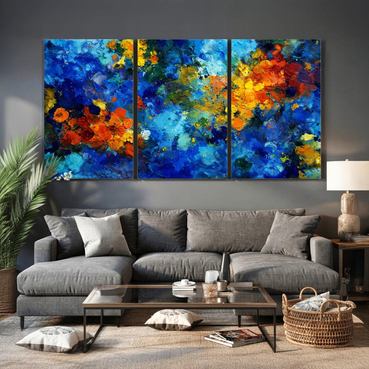 52431611-MGV-CV-36X24 - Vibrant Blue Abstract Canvas Wall Art Colorful Impasto Oil Painting Print