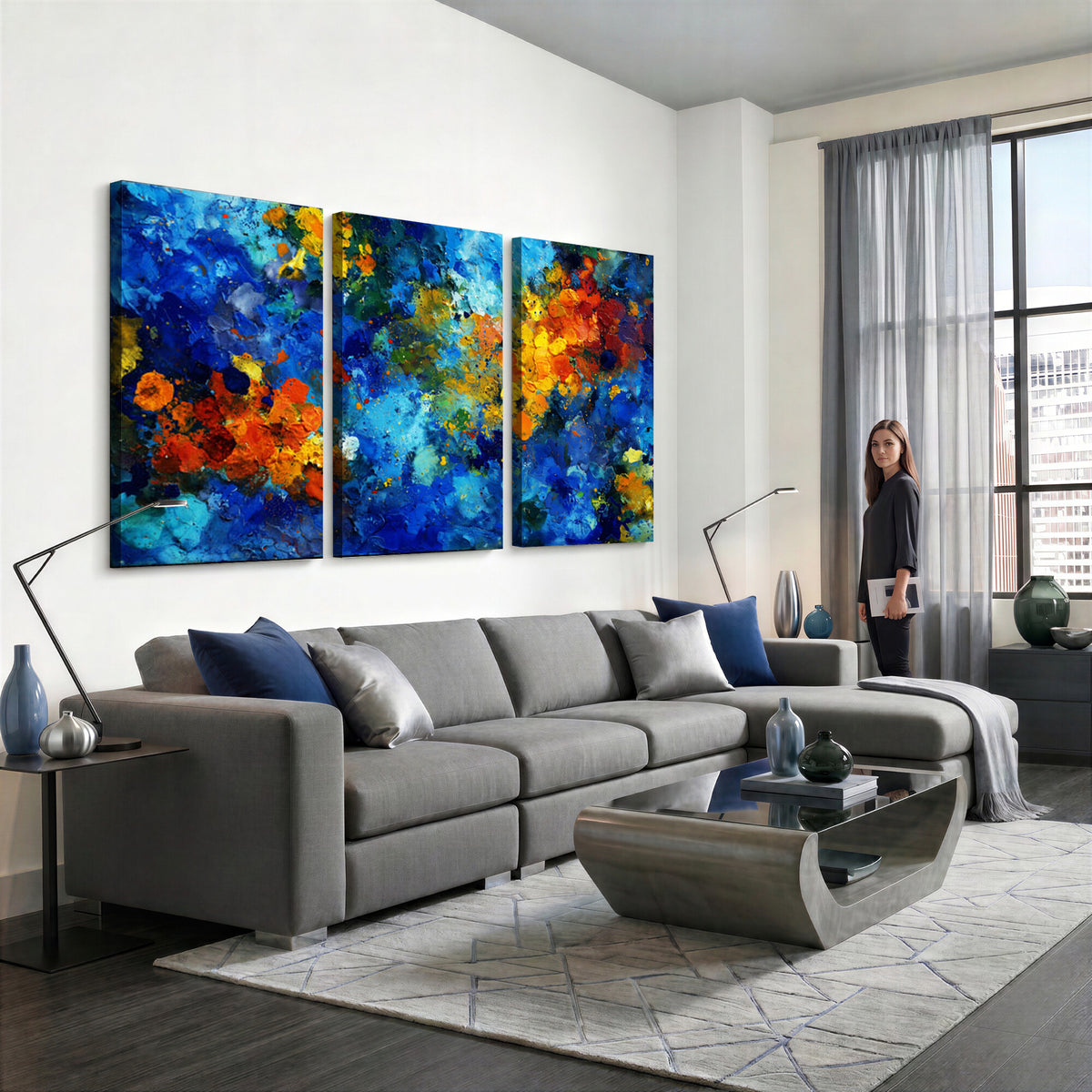 52431611-MGV-CV-36X24 - Vibrant Blue Abstract Canvas Wall Art Colorful Painterly Oil Painting Style Print