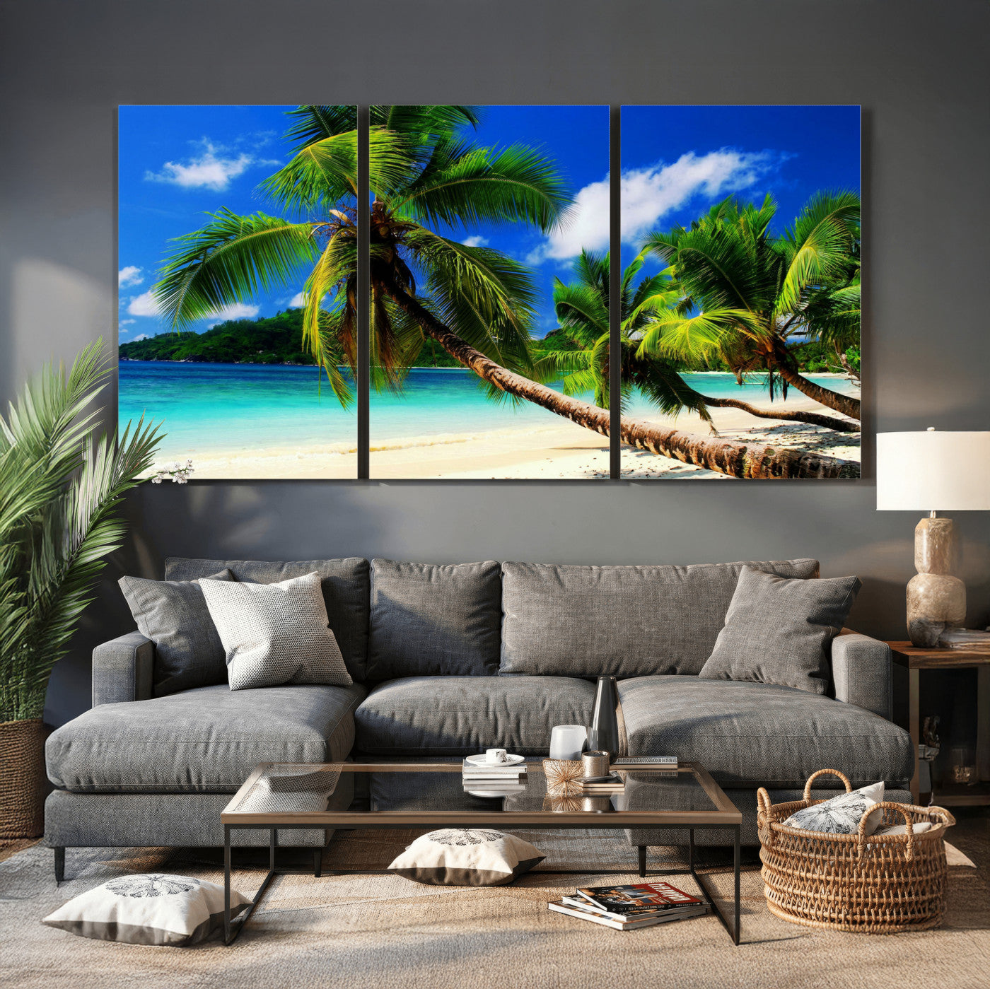 67049818-MGV-CV-36X24 - Tropical Island Coconut Palm Trees Wall Art Canvas Print - Turquoise Beach Print for Lake Home Decor