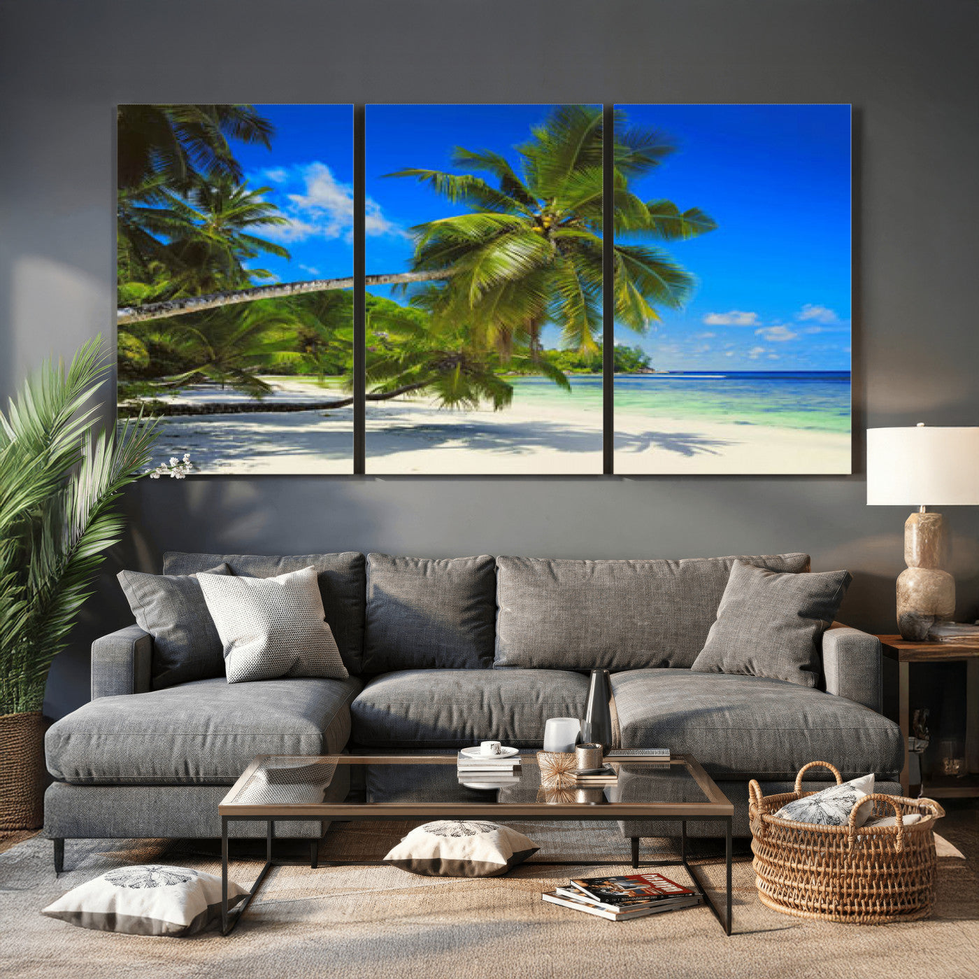 20475280-MGV-CV-36X24 - Tropical Island Coconut Palm Trees Wall Art Canvas Print - Turquoise Beach Print for Nautical Home Decor