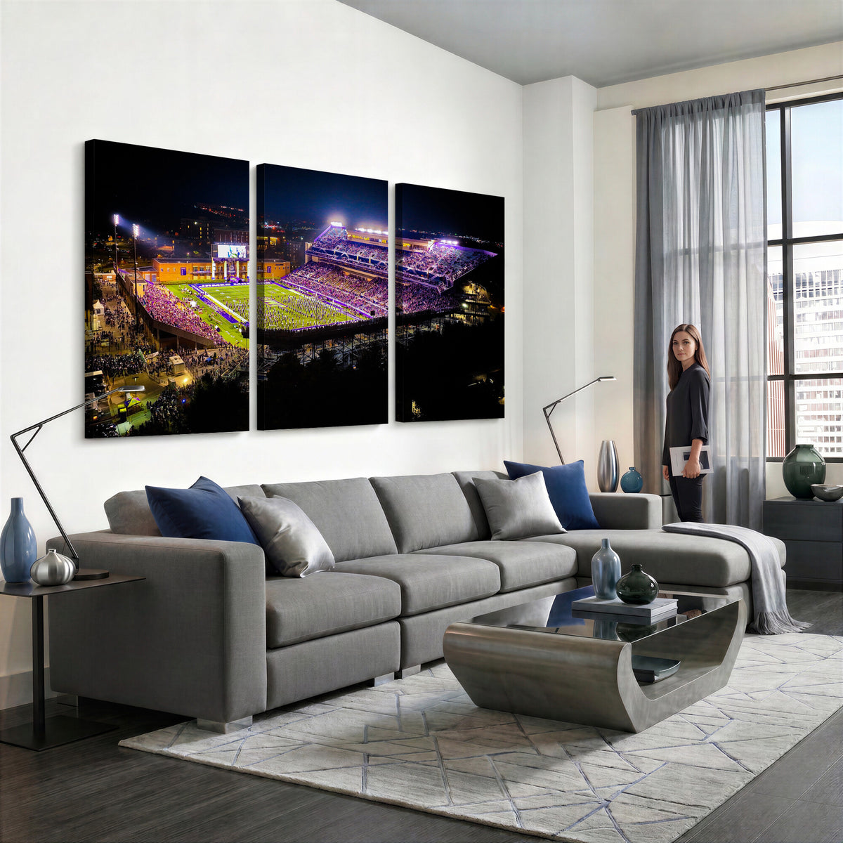 400867JMU2-MGV-CV-36X24 - JMU Stadium Wall Art Canvas Print for Game Room Decor - James Madison University Stadium