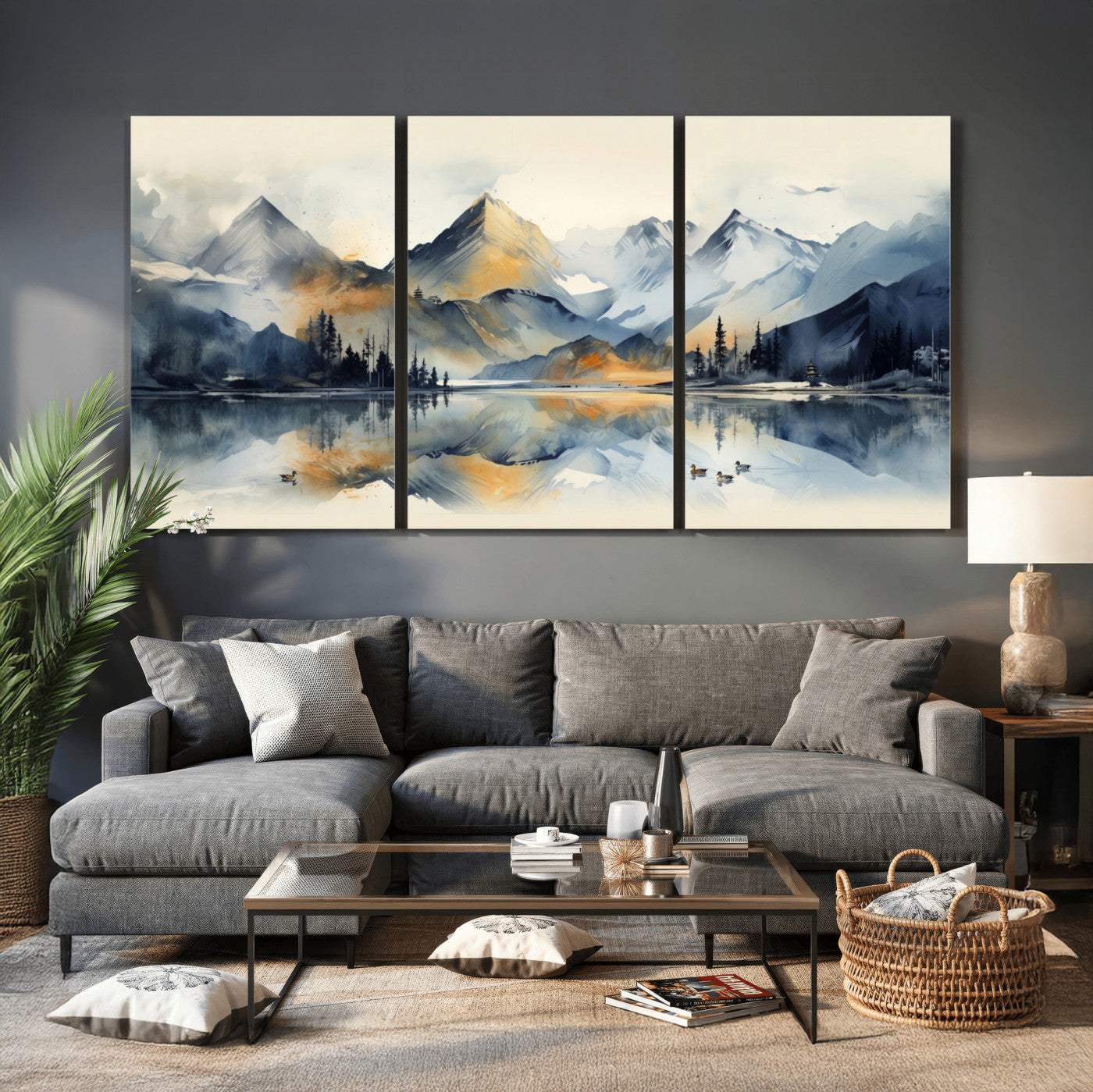 10196184T-MGV-CV-36X24 - Abstract Lake Mountain Wall Art Canvas Print
