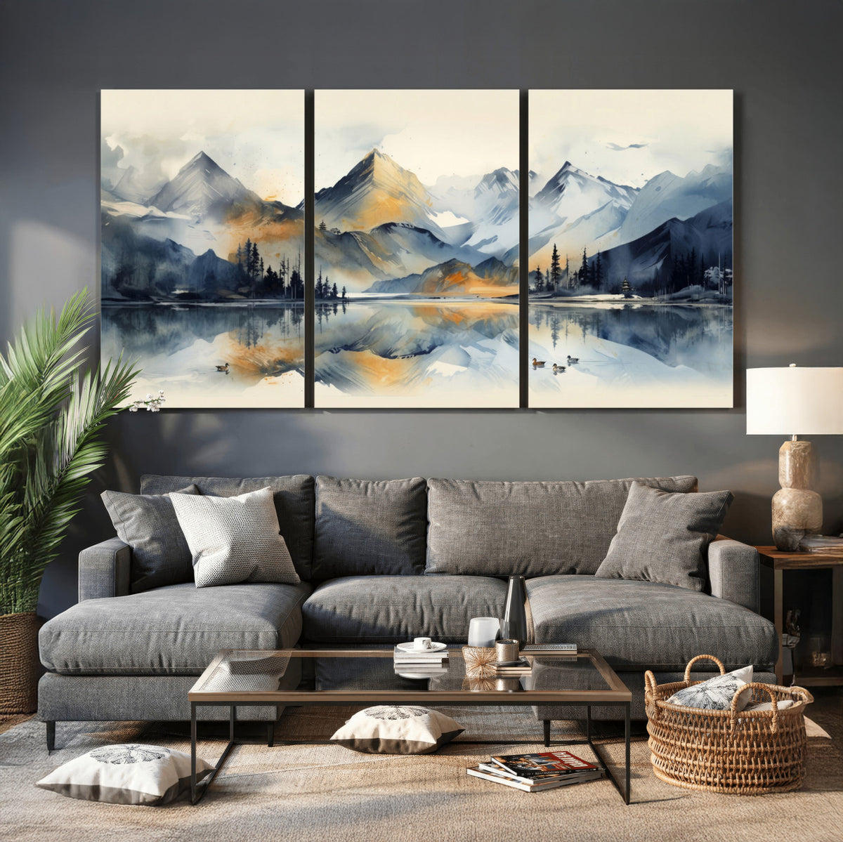 10196184T-MGV-CV-36X24 - Abstract Lake Mountain Wall Art Canvas Print