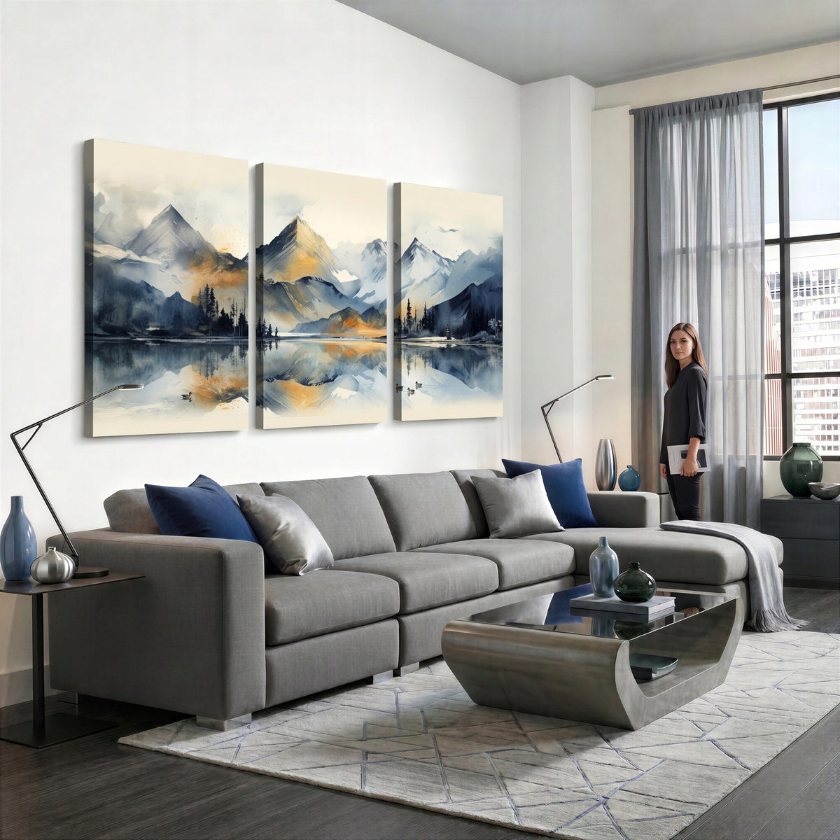 10196184T-MGV-CV-36X24 - Lake Abstract Mountain Wall Art Canvas Print
