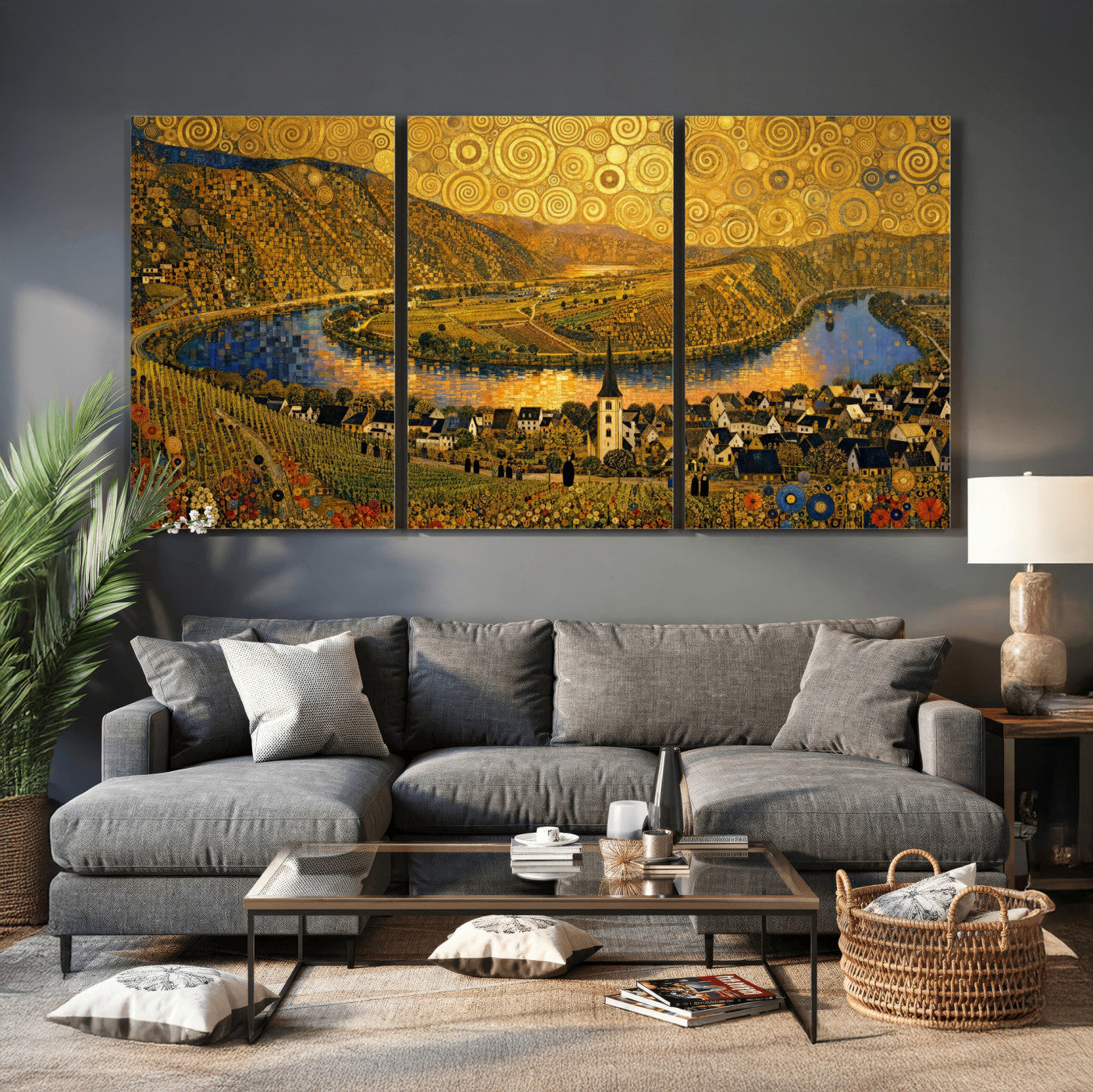 33713008-MGV-CV-36X24 - Gustav Klimt Style Mosel City Wall Art Canvas Print