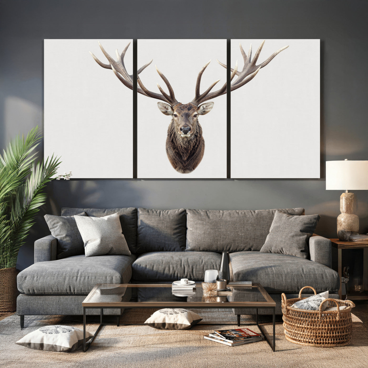 840173GY-MGV-CV-36X24 - Majestic Red Deer Canvas Wall Art – Stag Antlers Horns Print, Wildlife Hunting Poster, Rustic Cabin Lodge Decor