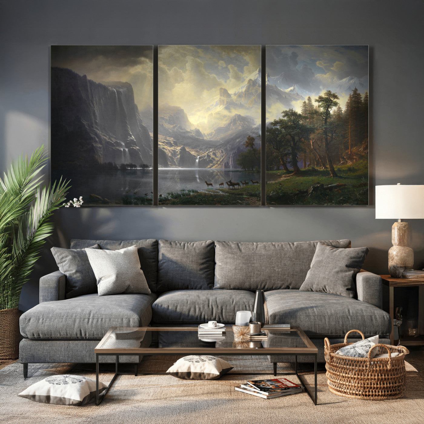 88679214-MGV-CV-36X24 - Albert Bierstadt Among the Sierra Nevada California Yosemite Wall Art Canvas Print, Classic Fine Art Painting Print