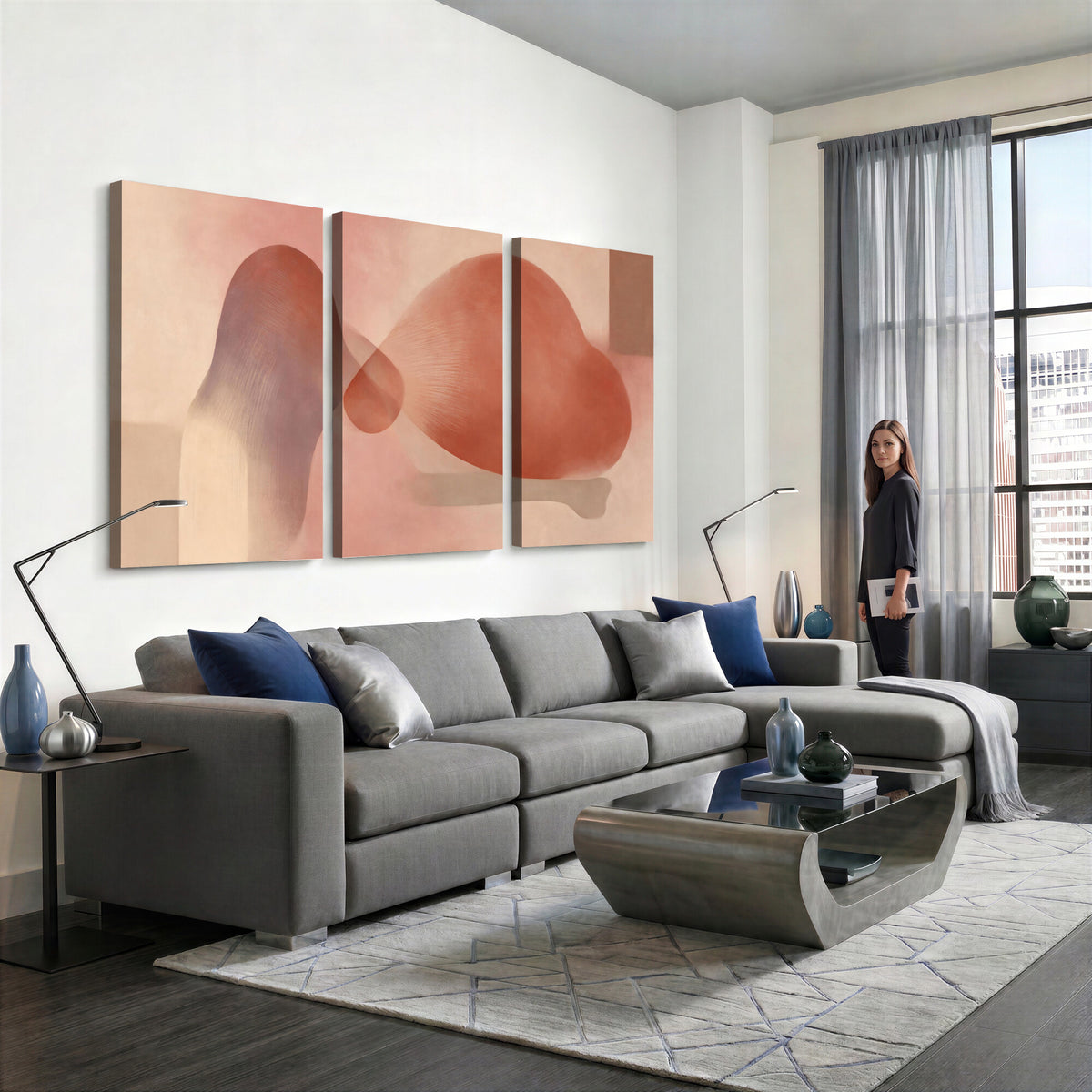 85110643-MGV-CV-36X24 - Vinna Begin Calin Biomorphic Abstract Wall Art Canvas Print, Terracotta Pink Organic Shapes