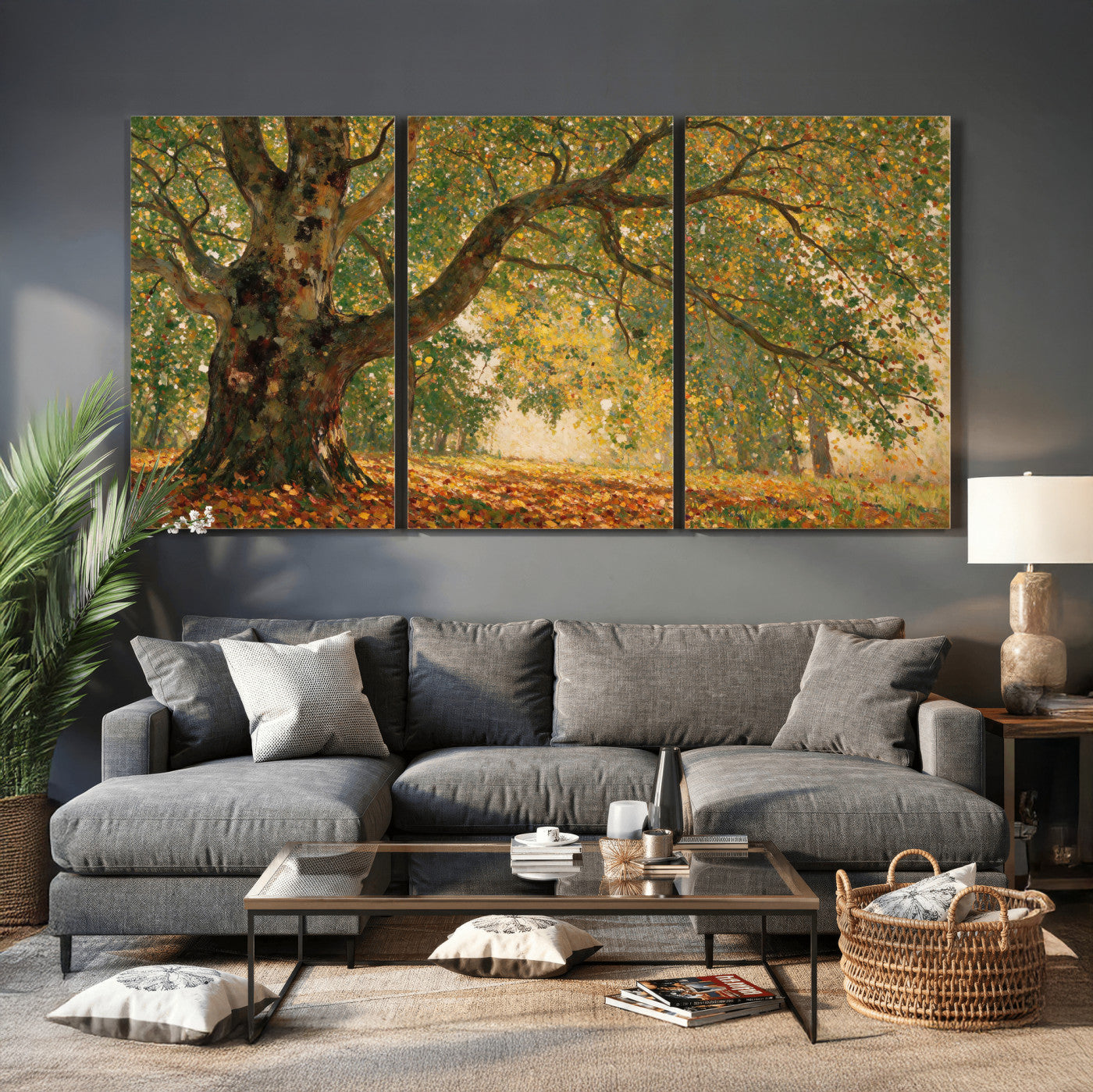 52555601-MGV-CV-36X24 - Claude Monet Style The Bodmer Oak Fontainebleau Forest Wall Art Canvas Print, Autumn Landscape Painting Print