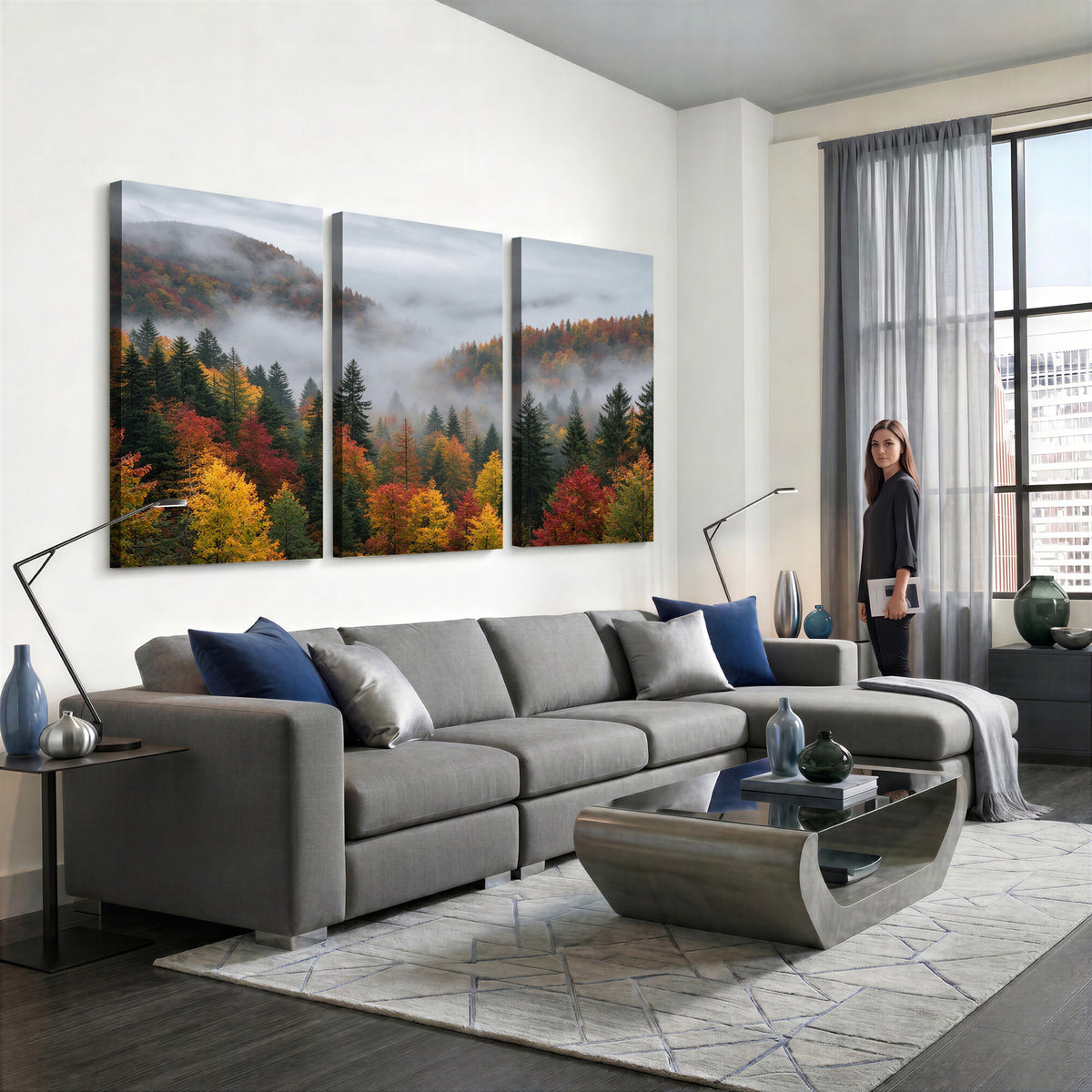 47877083-_Poster-30x20 - Fall Forest Misty Mountain Canvas Print Smoky Mountain Landscape Wall Art Autumn Trees Nature Poster Printing