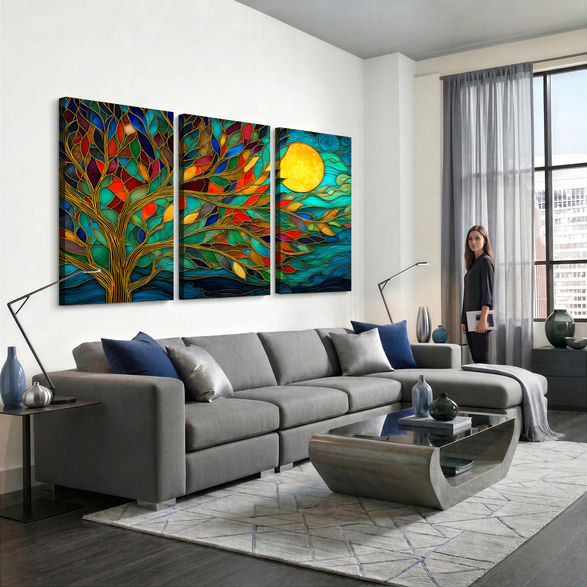 11877152-MGV-CV-36X24 - Stained Glass Tree Of Life Wall Art - Vibrant Mosaic Nature Home Decor