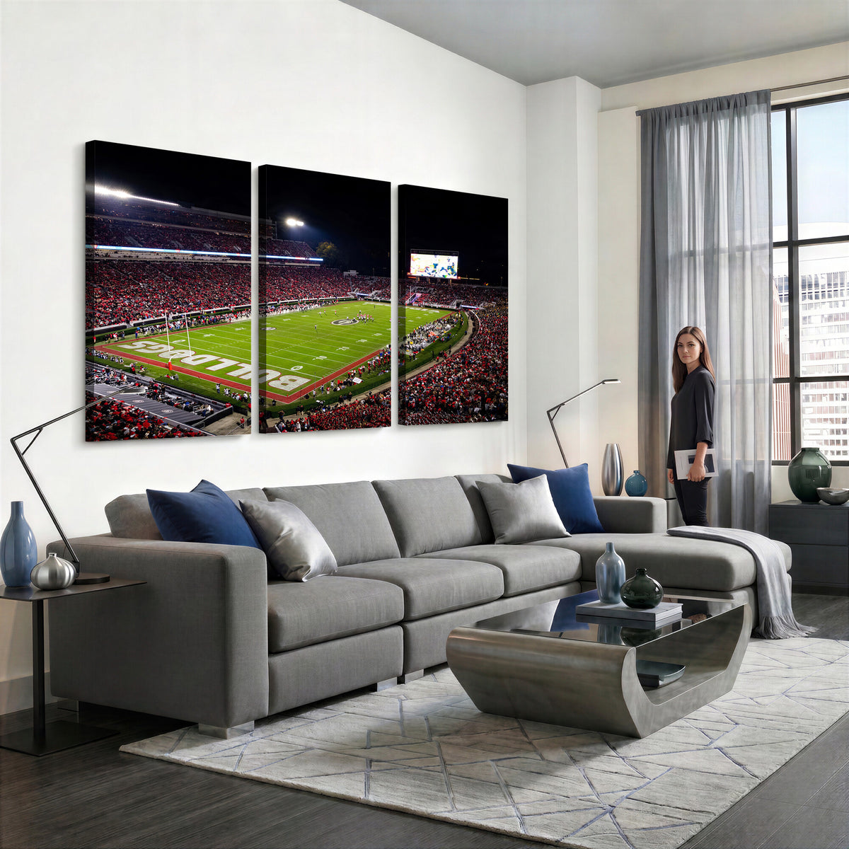 12753057-MGV-TP-30X20 - Sanford Stadium Night Game Canvas Wall Art - Georgia Bulldogs Football Stadium Print