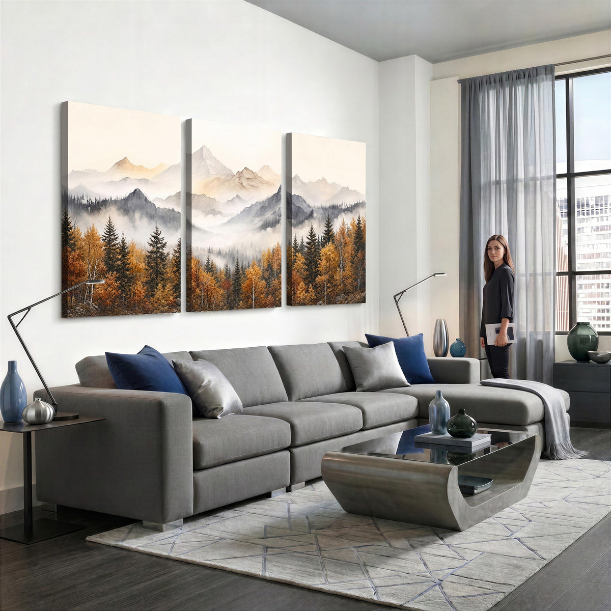 19544118-_Poster-30x20 - Misty Mountain Autumn Forest Canvas Wall Art - Watercolor Fall Nature Landscape Print