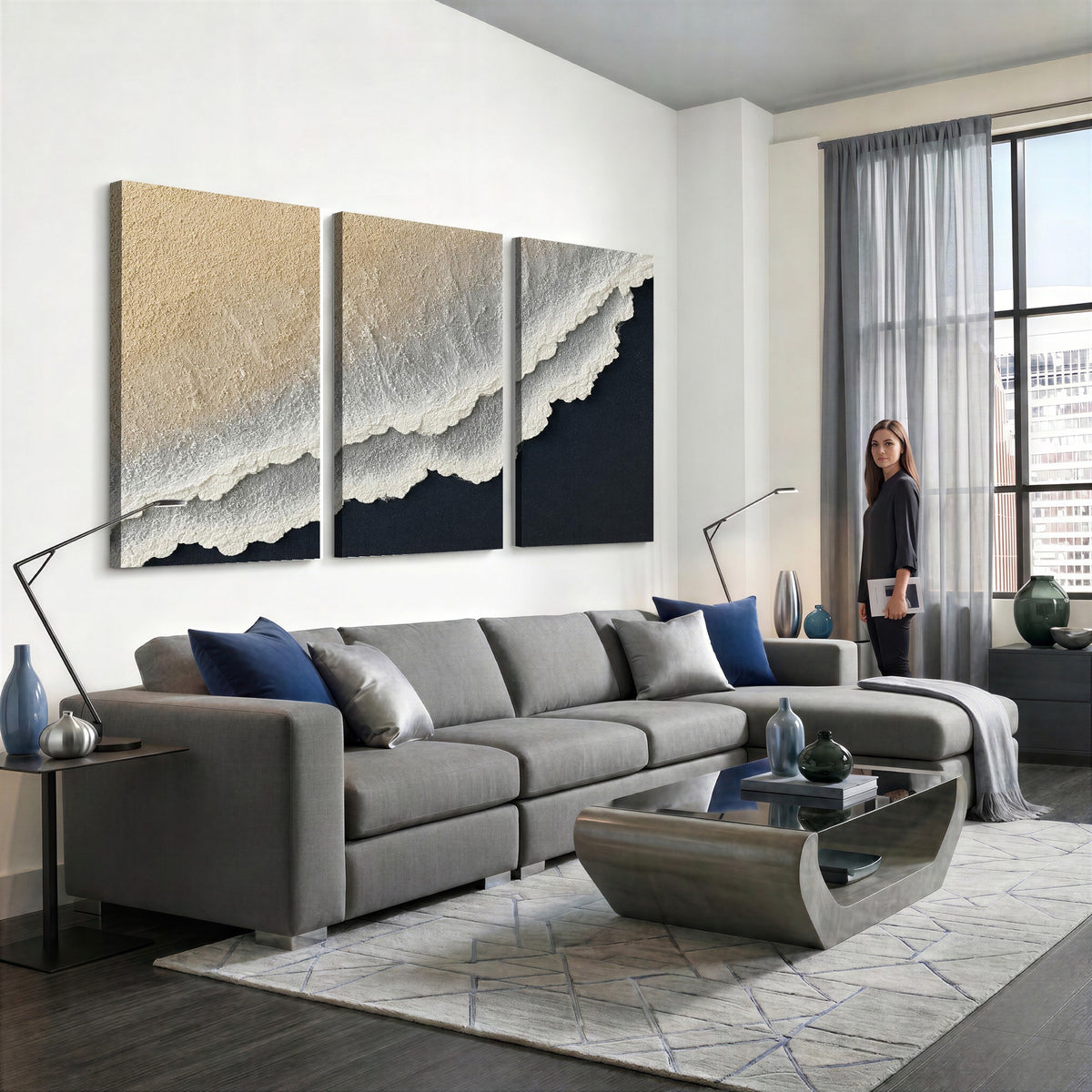 32969959-MGV-CV-24X16 - Abstract Ocean Wave Canvas Wall Art, Coastal Beach Wall Decor for Living Room