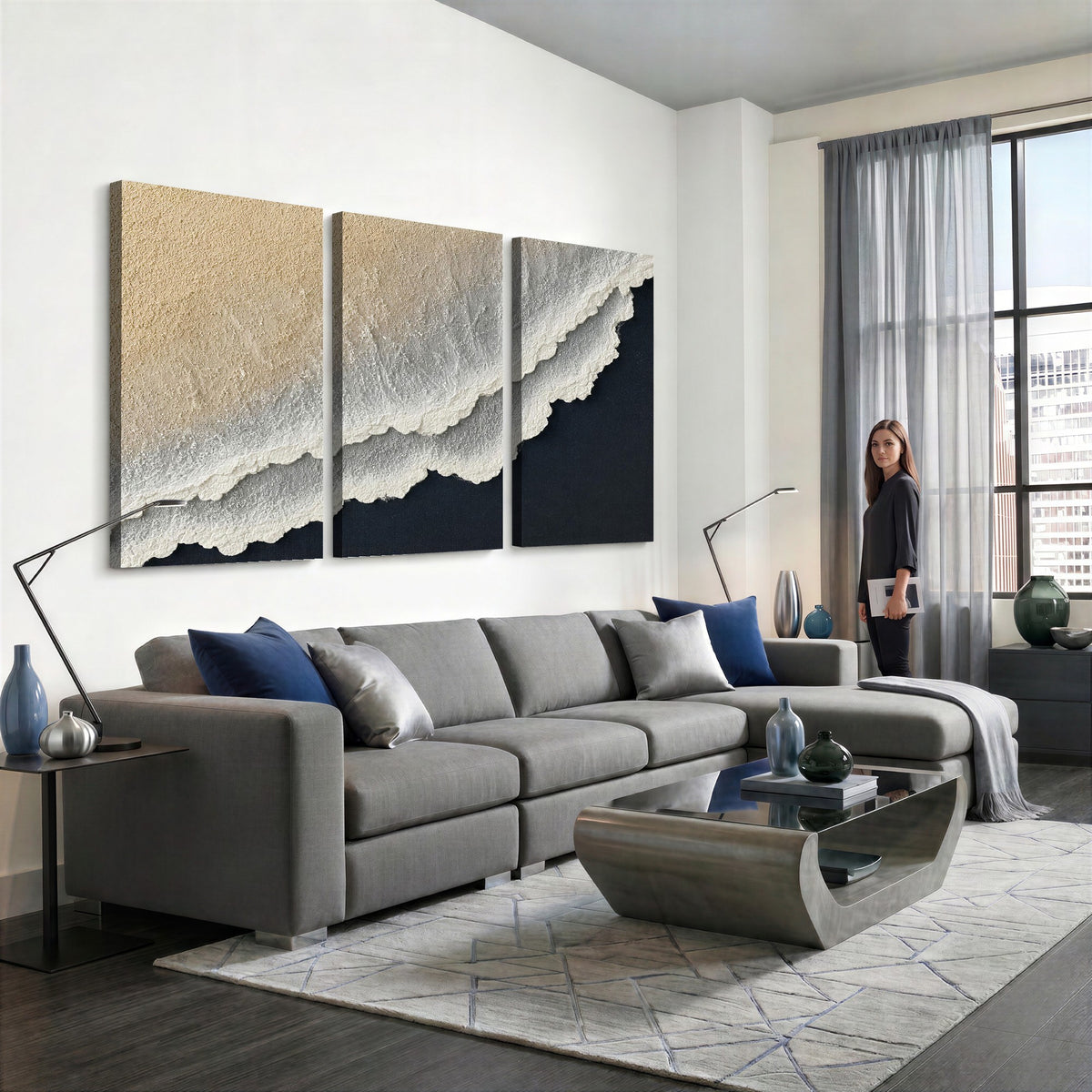 32969959-MGV-CV-24X16 - Abstract Ocean Wave Canvas Wall Art, Coastal Beach Wall Decor for Living Room