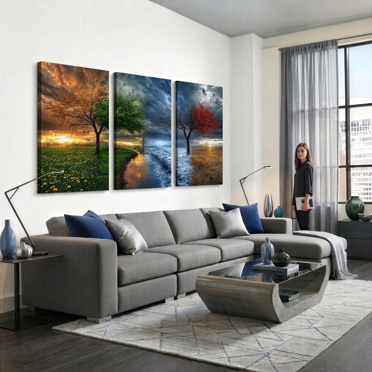 61895574-MGV-CV-24X16 - Four Seasons Tree Canvas Wall Art, Nature Landscape Canvas Print for Living Room