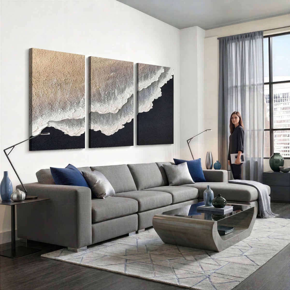 42307004-MGV-CV-24X16 - Ocean Wave and Sand Coastal Wall Art, Modern Beach Decor for Living Room