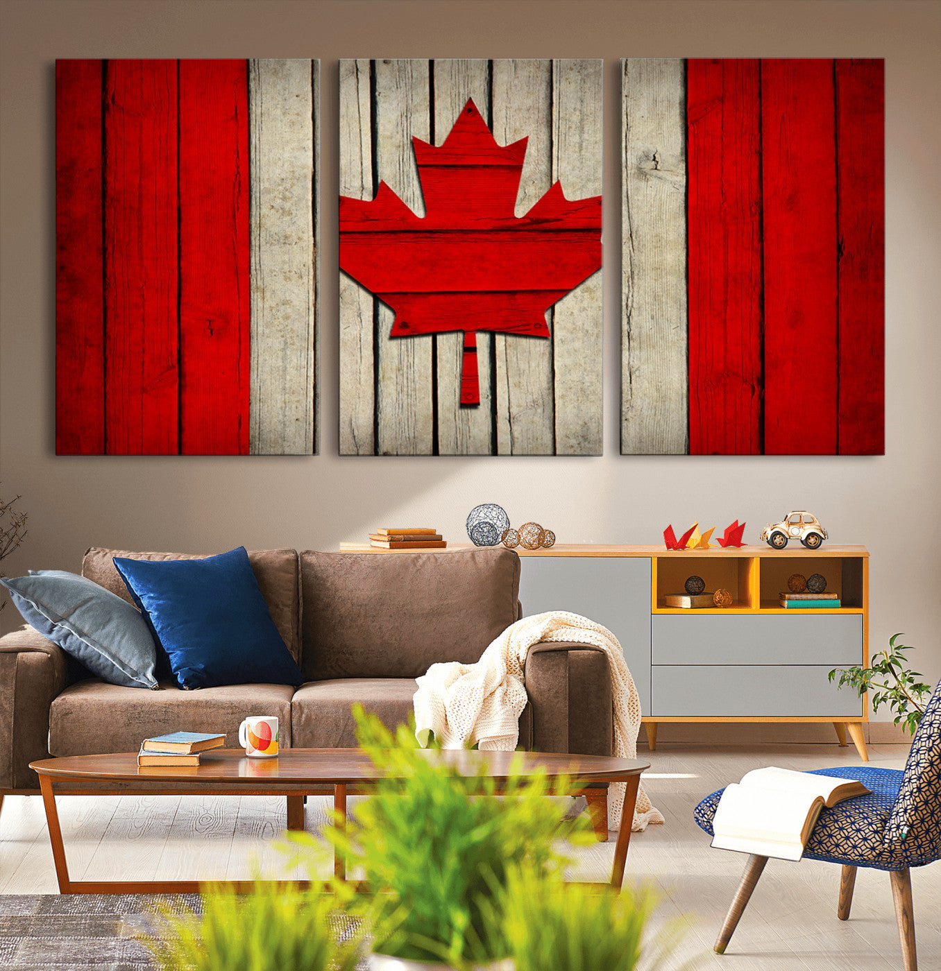 22674-MGV-CV-36X24-Rustic Canada Flag Wall Art – Framed Canadian Flag Canvas Print, Vintage Wood Texture Home or Office Decor